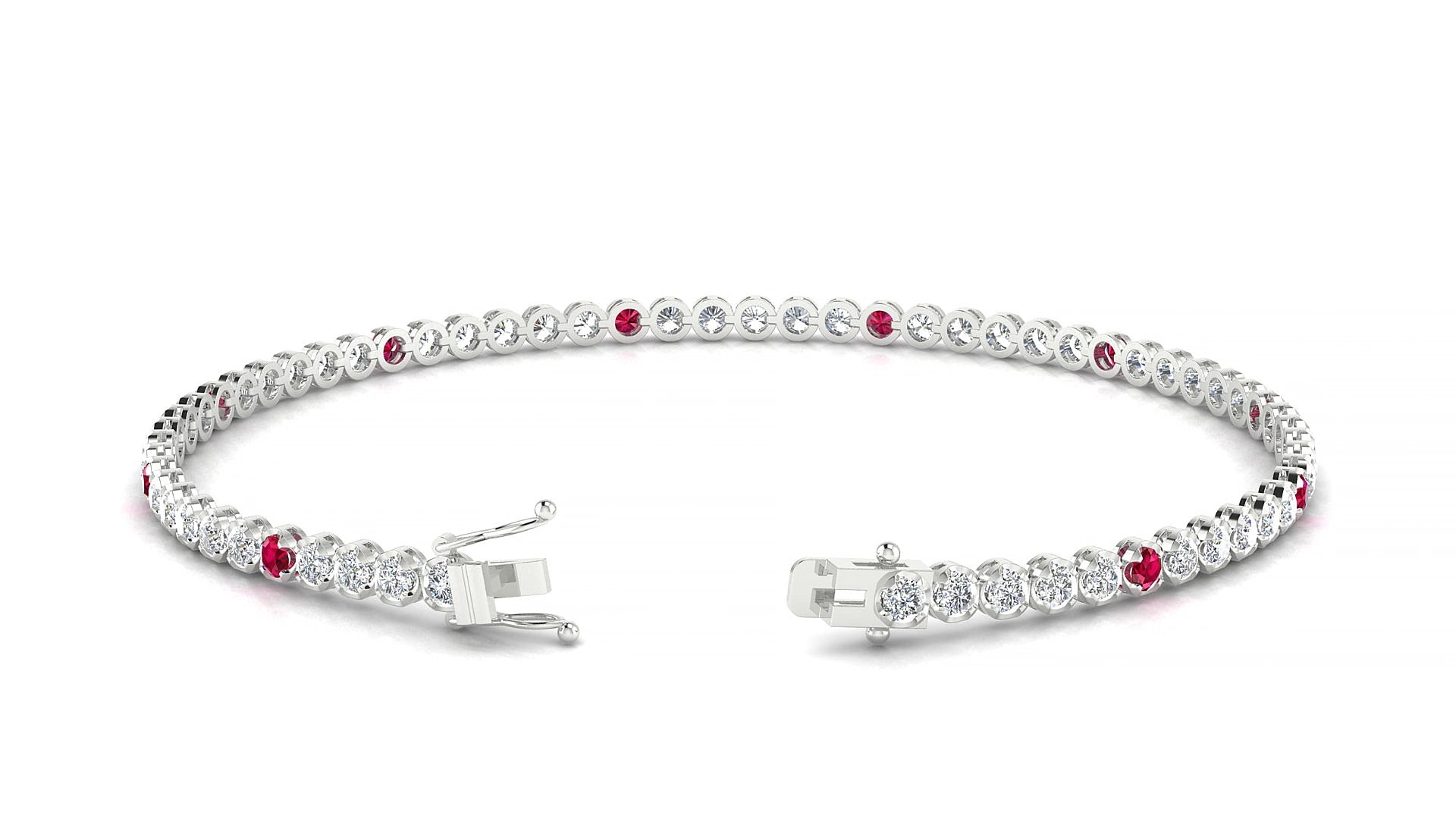 Bengal 1-5 | 18k White Gold 2 mm Round Natural Ruby & Diamond 15 cm Tennis Bracelet