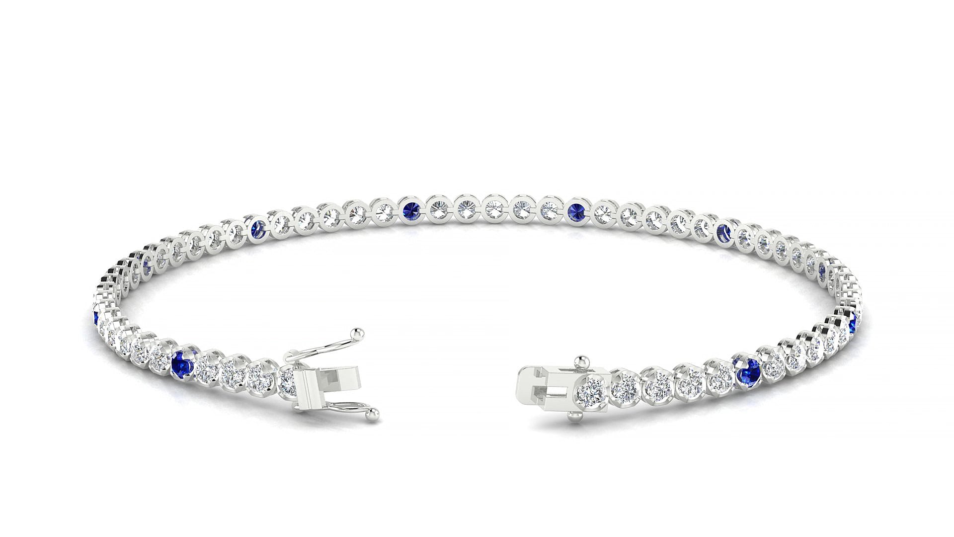 Bengal 1-5 | 18k White Gold 2 mm Round Natural Sapphire & Diamond 17 cm Tennis Bracelet
