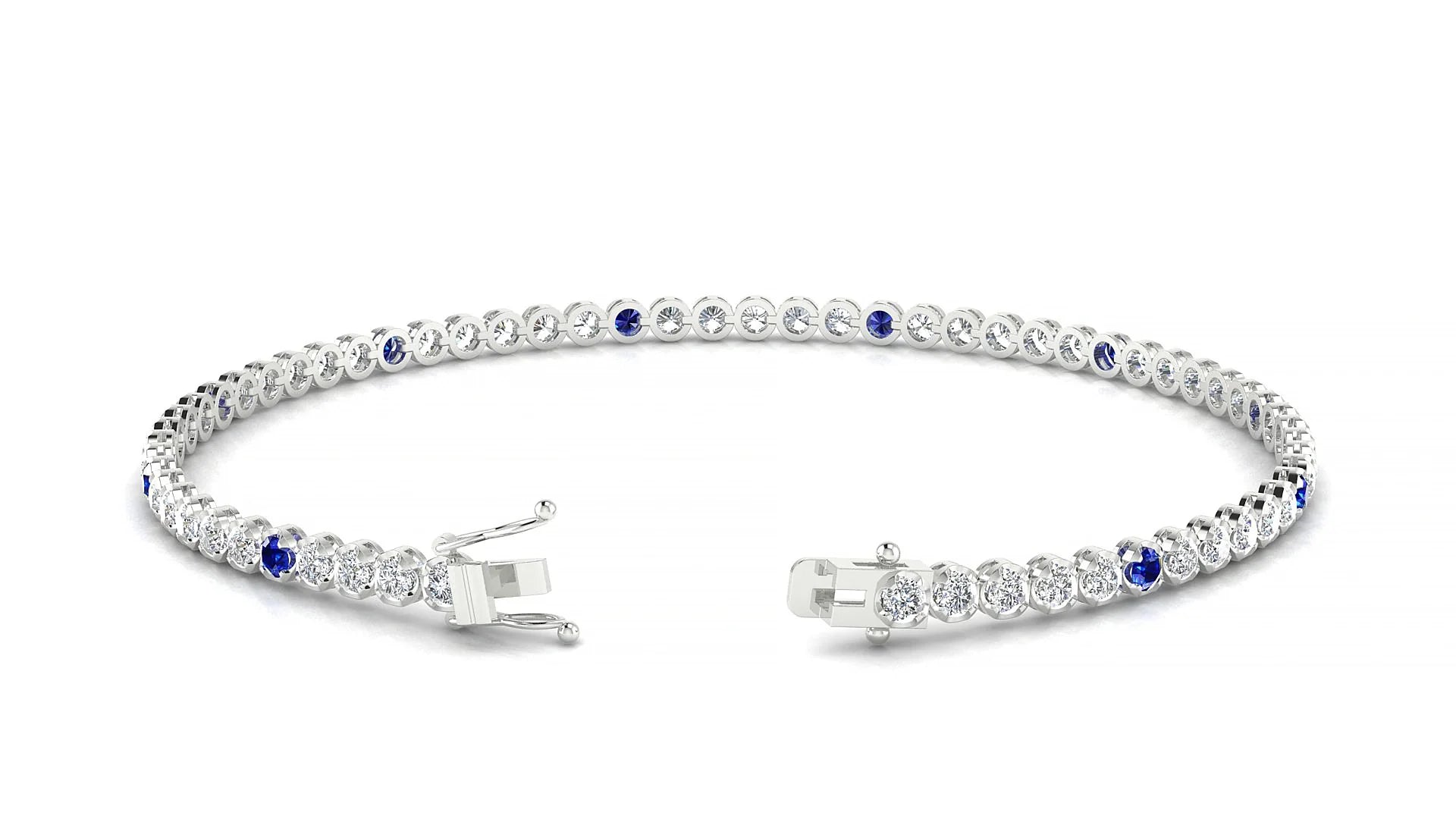 Bengal 1-5 | 18k White Gold 2 mm Round Natural Sapphire & Diamond Tennis Bracelet