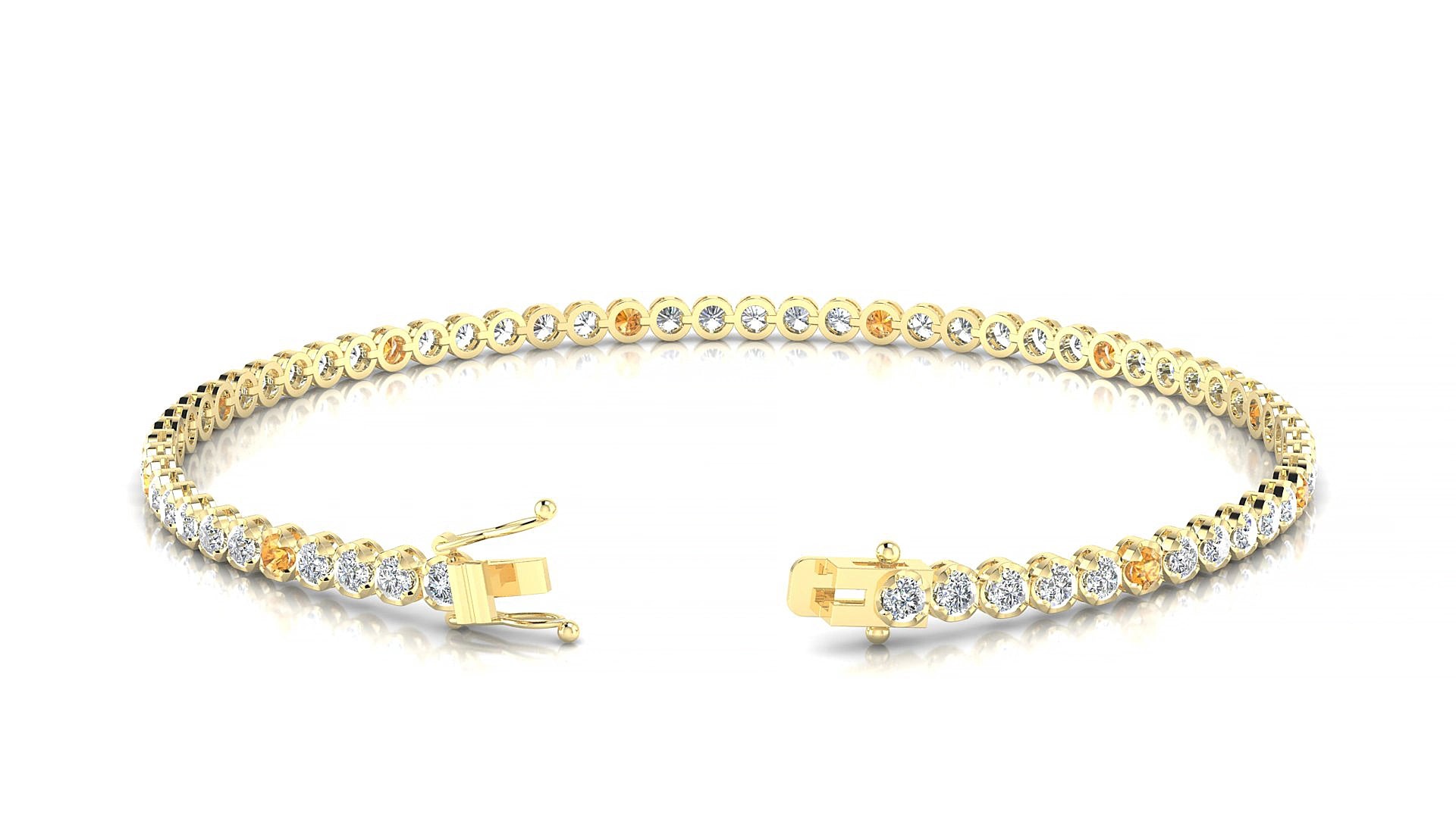 Bengal 1-5 | 18k Yellow Gold 2 mm Round Natural Citrine & Diamond 15 cm Tennis Bracelet