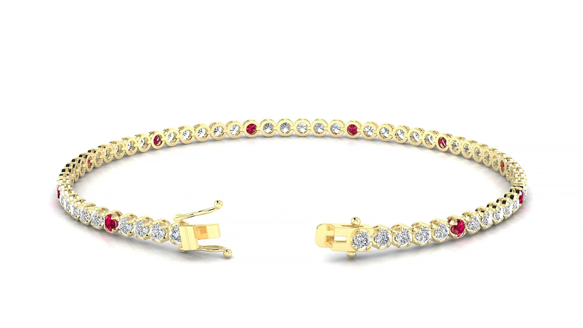 Bengal 1-5 | 18k Yellow Gold 2 mm Round Natural Ruby & Diamond Tennis Bracelet