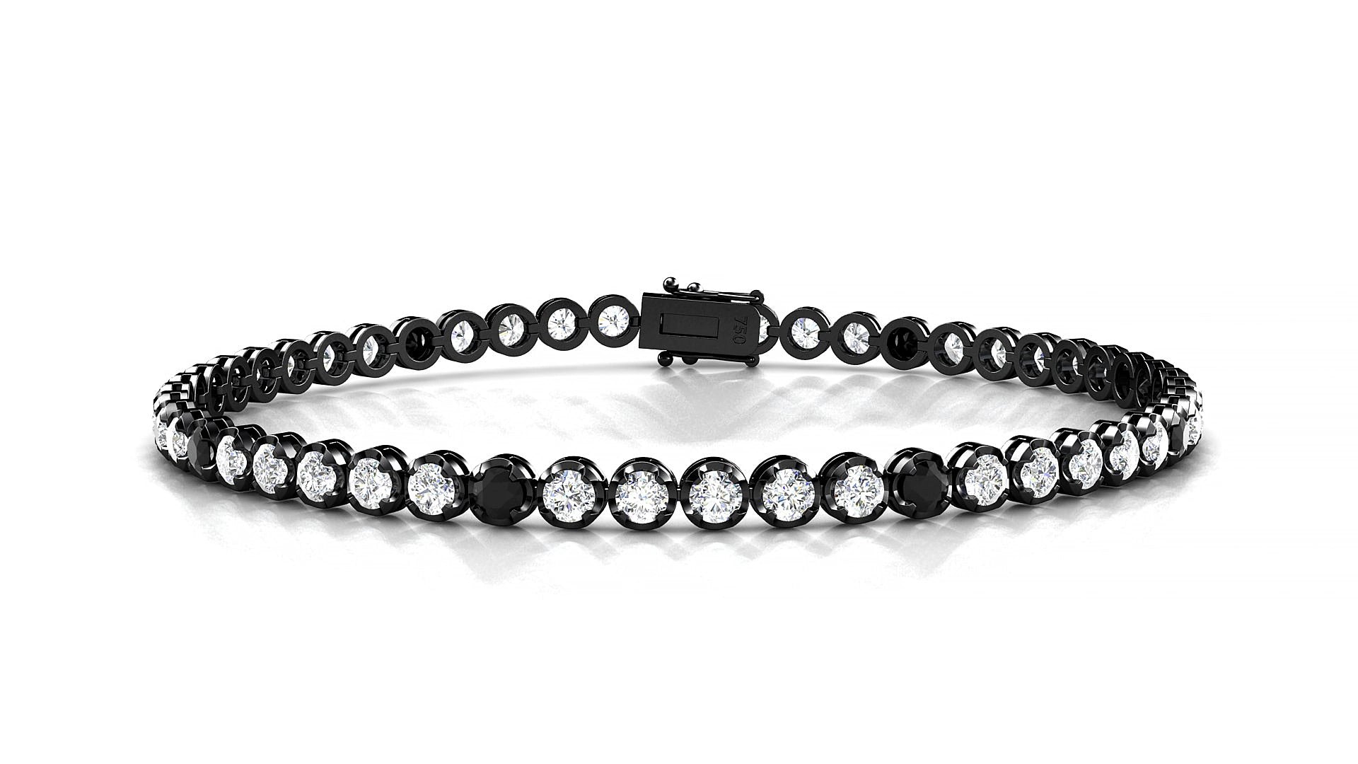 Bengal 1-5 | 18k Black Gold 2.5 mm Round Natural Black Diamond & Diamond 18 cm Tennis Bracelet
