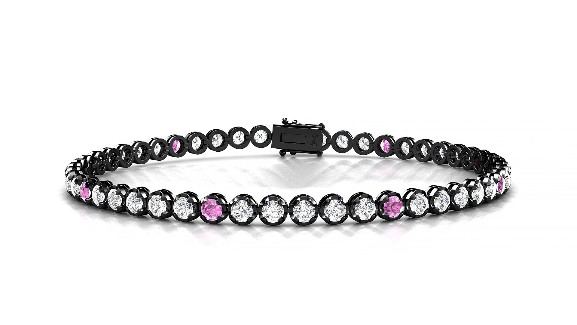 Bengal 1-5 | 18k Black Gold 2.5 mm Round Natural Pink Sapphire & Diamond 19 cm Tennis Bracelet