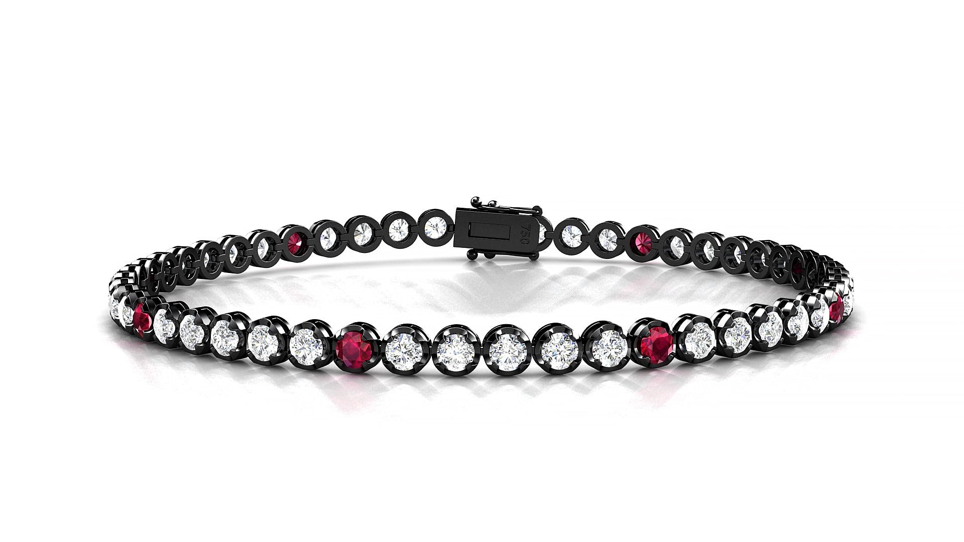 Bengal 1-5 | 18k Black Gold 2.5 mm Round Natural Ruby & Diamond 15 cm Tennis Bracelet