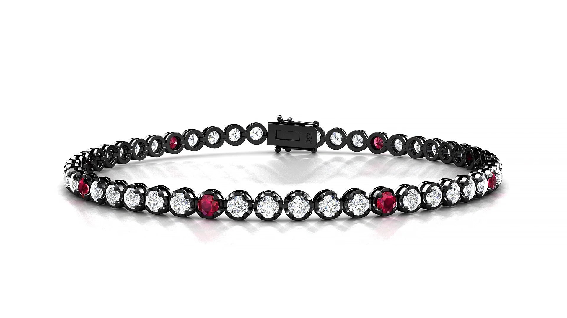 Bengal 1-5 | 18k Black Gold 2.5 mm Round Natural Ruby & Diamond Tennis Bracelet