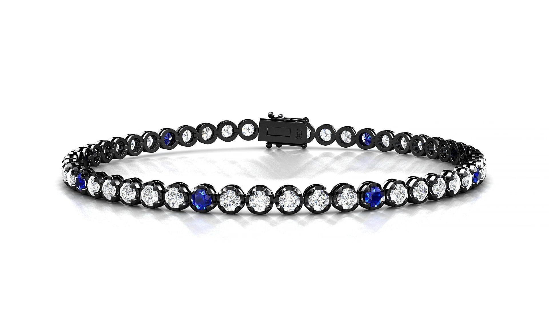 Bengal 1-5 | 18k Black Gold 2.5 mm Round Natural Sapphire & Diamond 15 cm Tennis Bracelet