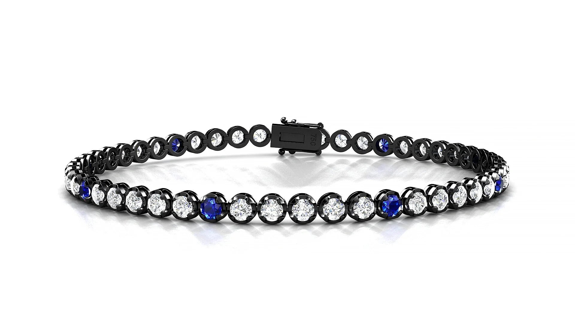 Bengal 1-5 | 18k Black Gold 2.5 mm Round Natural Sapphire & Diamond Tennis Bracelet