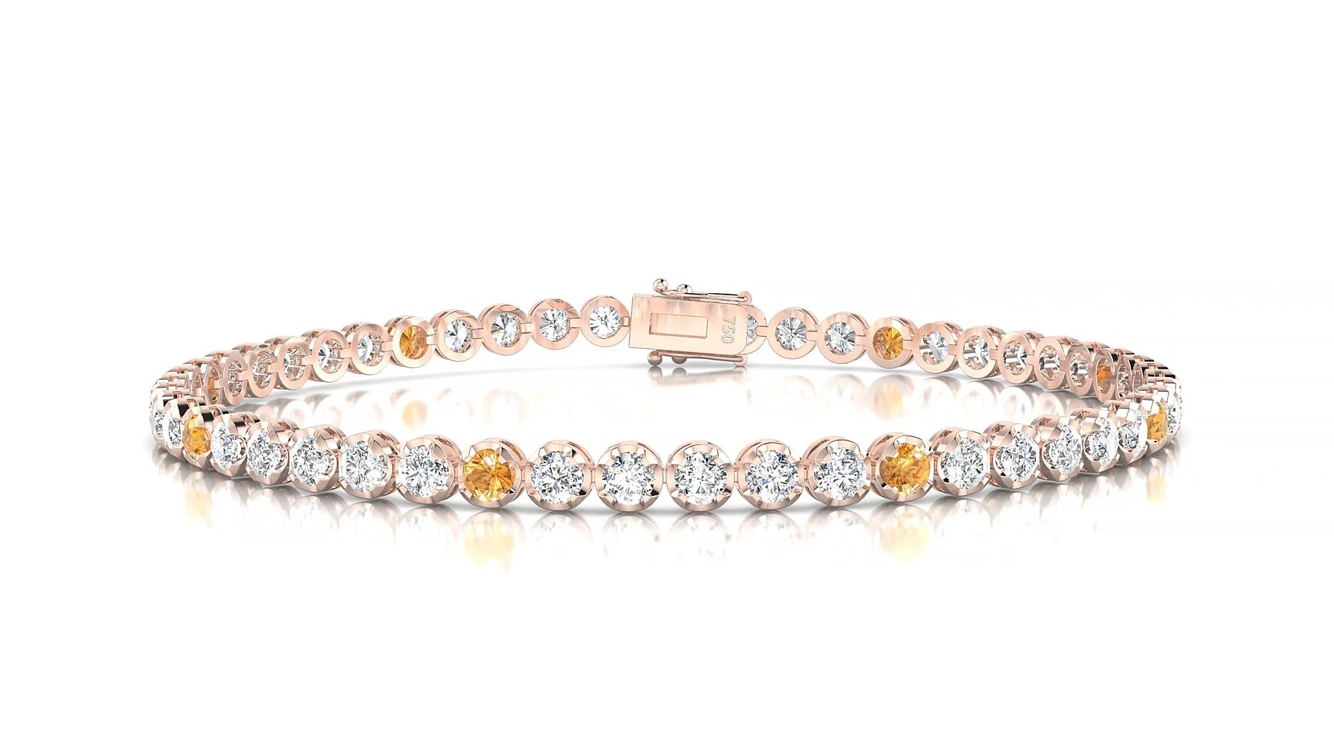 Bengal 1-5 | 18k Rose Gold 2.5 mm Round Natural Citrine & Diamond Tennis Bracelet