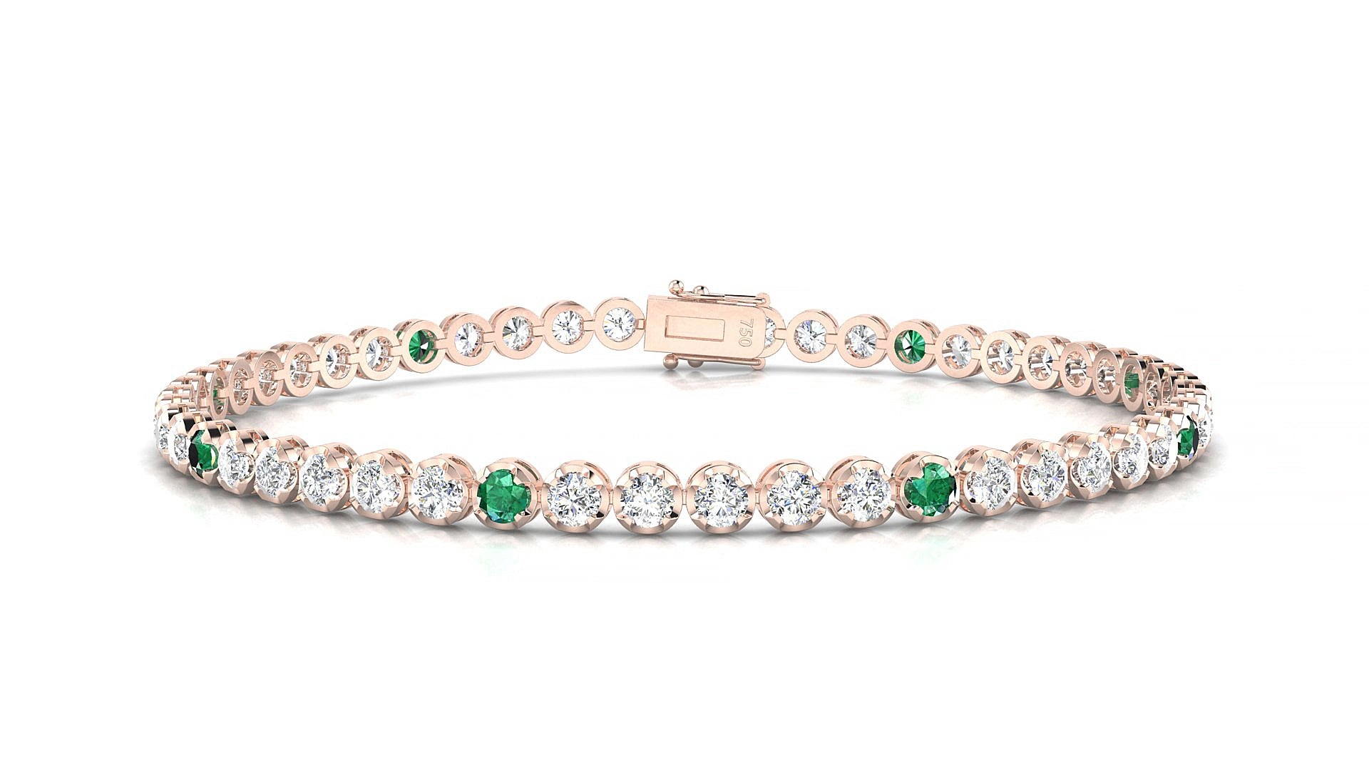Bengal 1-5 | 18k Rose Gold 2.5 mm Round Natural Emerald & Diamond 17 cm Tennis Bracelet