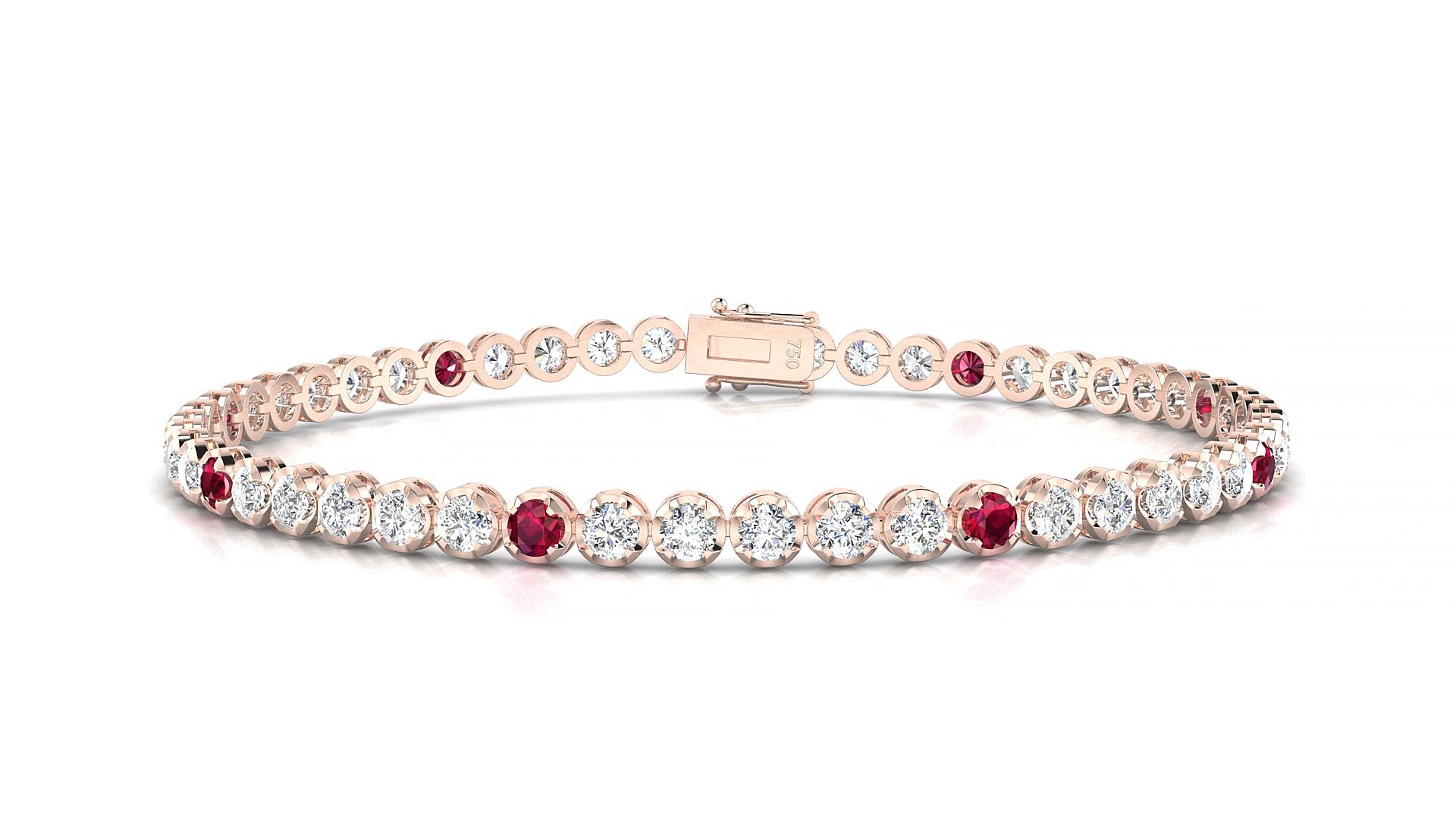 Bengal 1-5 | 18k Rose Gold 2.5 mm Round Natural Ruby & Diamond 17 cm Tennis Bracelet