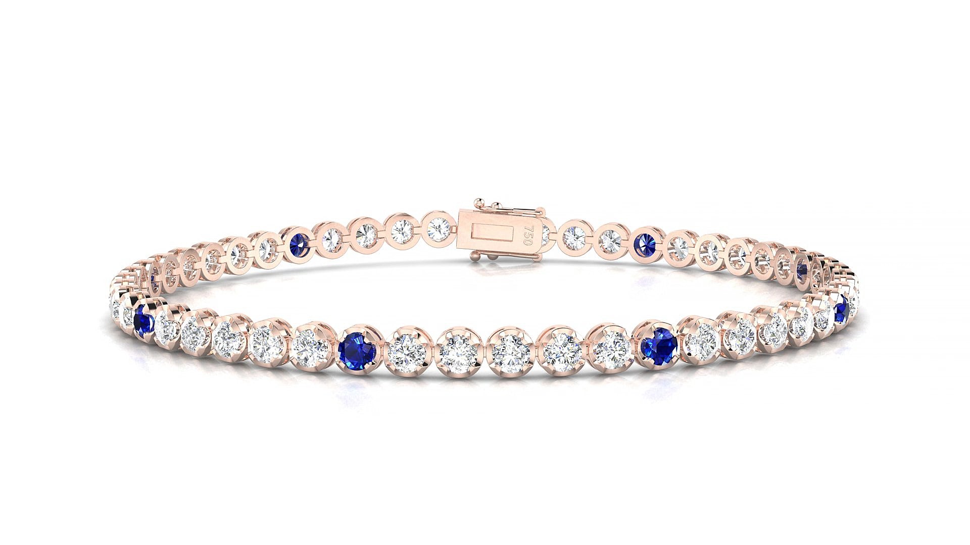 Bengal 1-5 | 18k Rose Gold 2.5 mm Round Natural Sapphire & Diamond 17 cm Tennis Bracelet