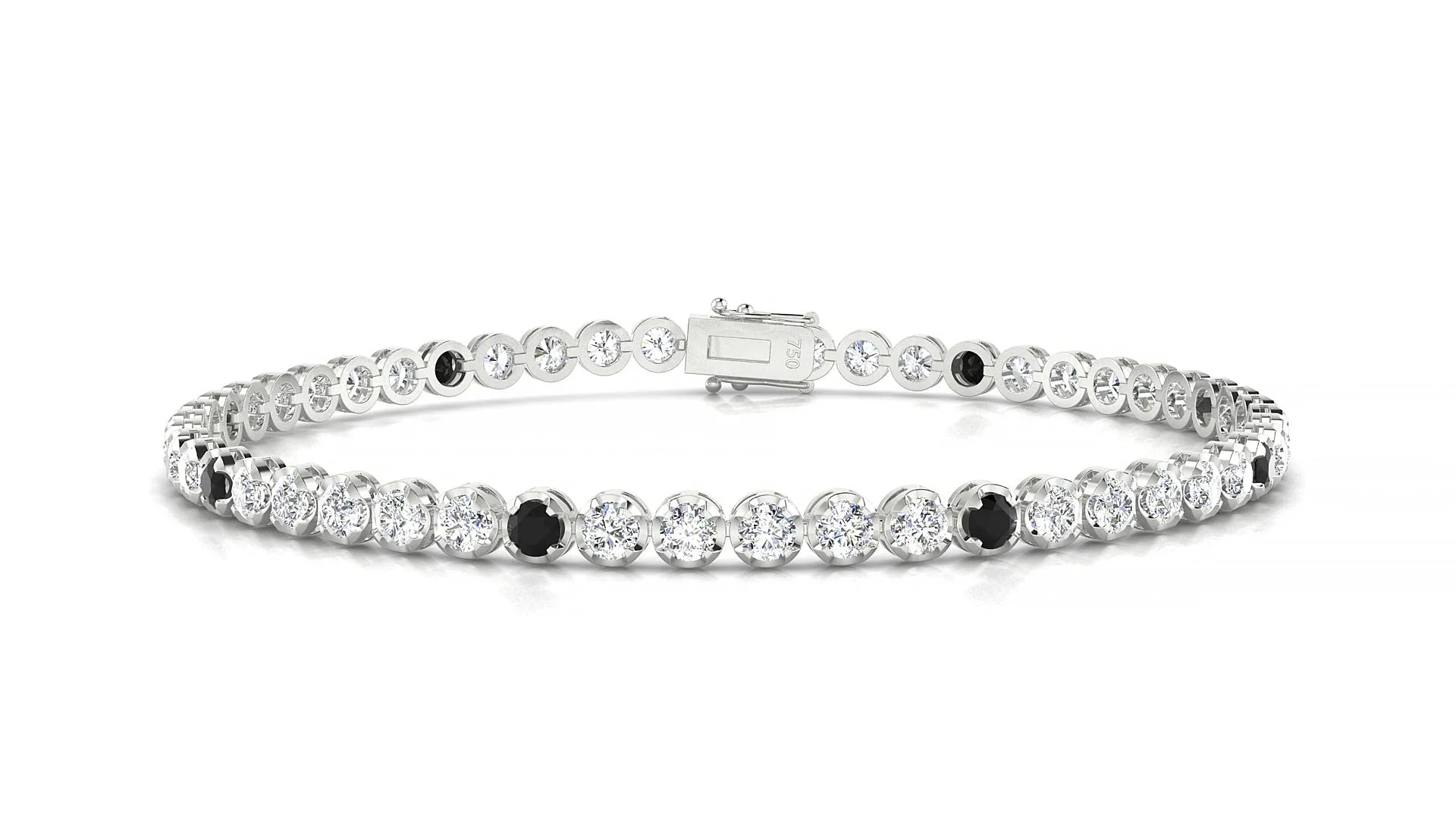 Bengal 1-5 | 18k White Gold 2.5 mm Round Natural Black Diamond & Diamond Tennis Bracelet