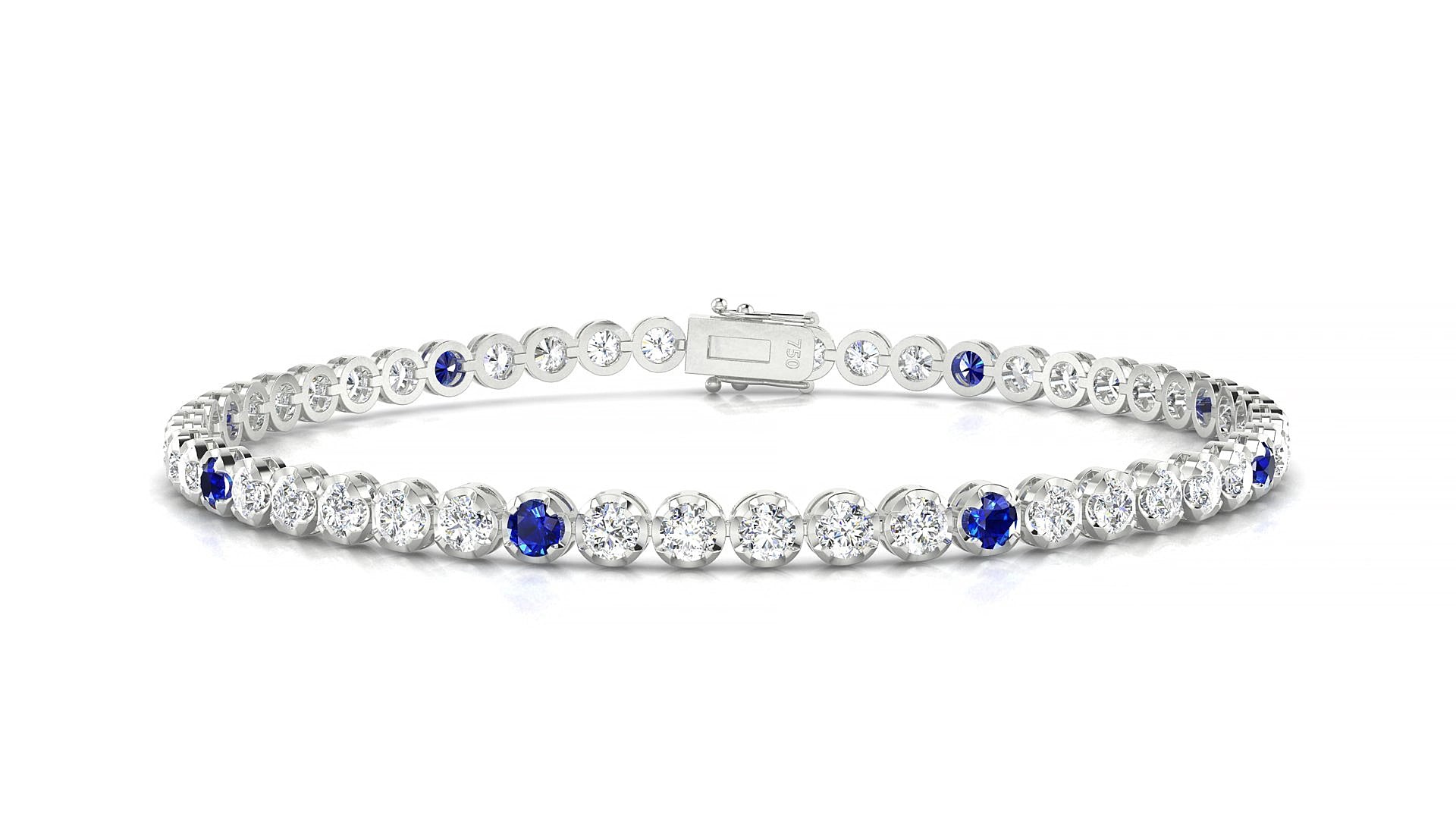 Bengal 1-5 | 18k White Gold 2.5 mm Round Natural Sapphire & Diamond 15 cm Tennis Bracelet