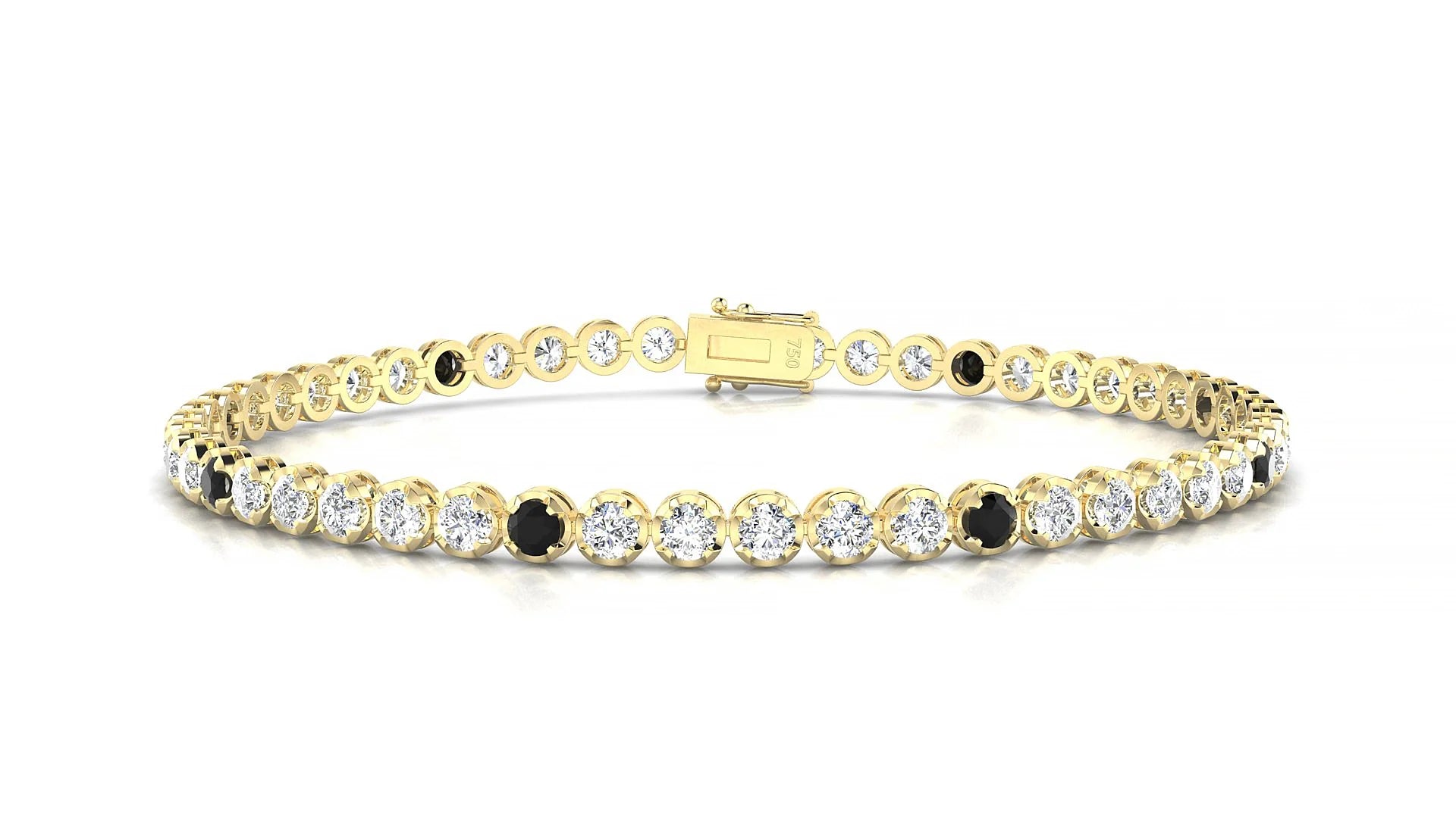 Bengal 1-5 | 18k Yellow Gold 2.5 mm Round Natural Black Diamond & Diamond Tennis Bracelet