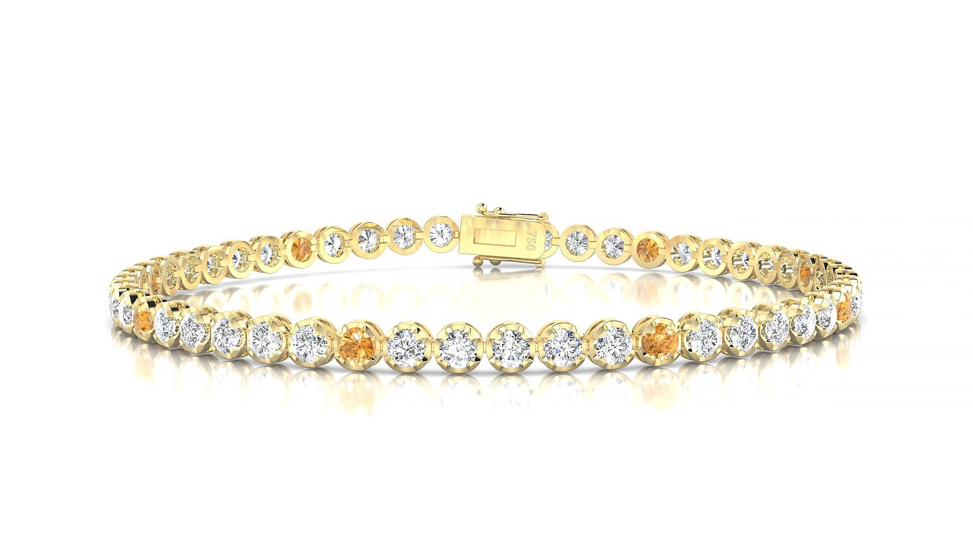Bengal 1-5 | 18k Yellow Gold 2.5 mm Round Natural Citrine & Diamond 15 cm Tennis Bracelet
