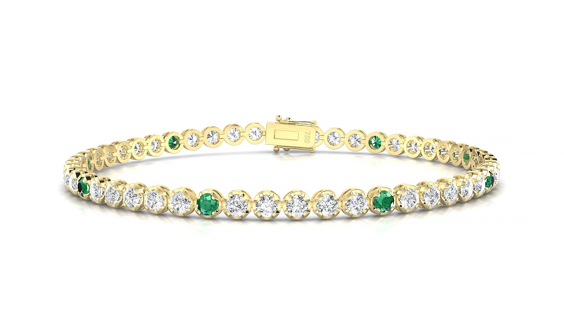 Bengal 1-5 | 18k Yellow Gold 2.5 mm Round Natural Emerald & Diamond 15 cm Tennis Bracelet