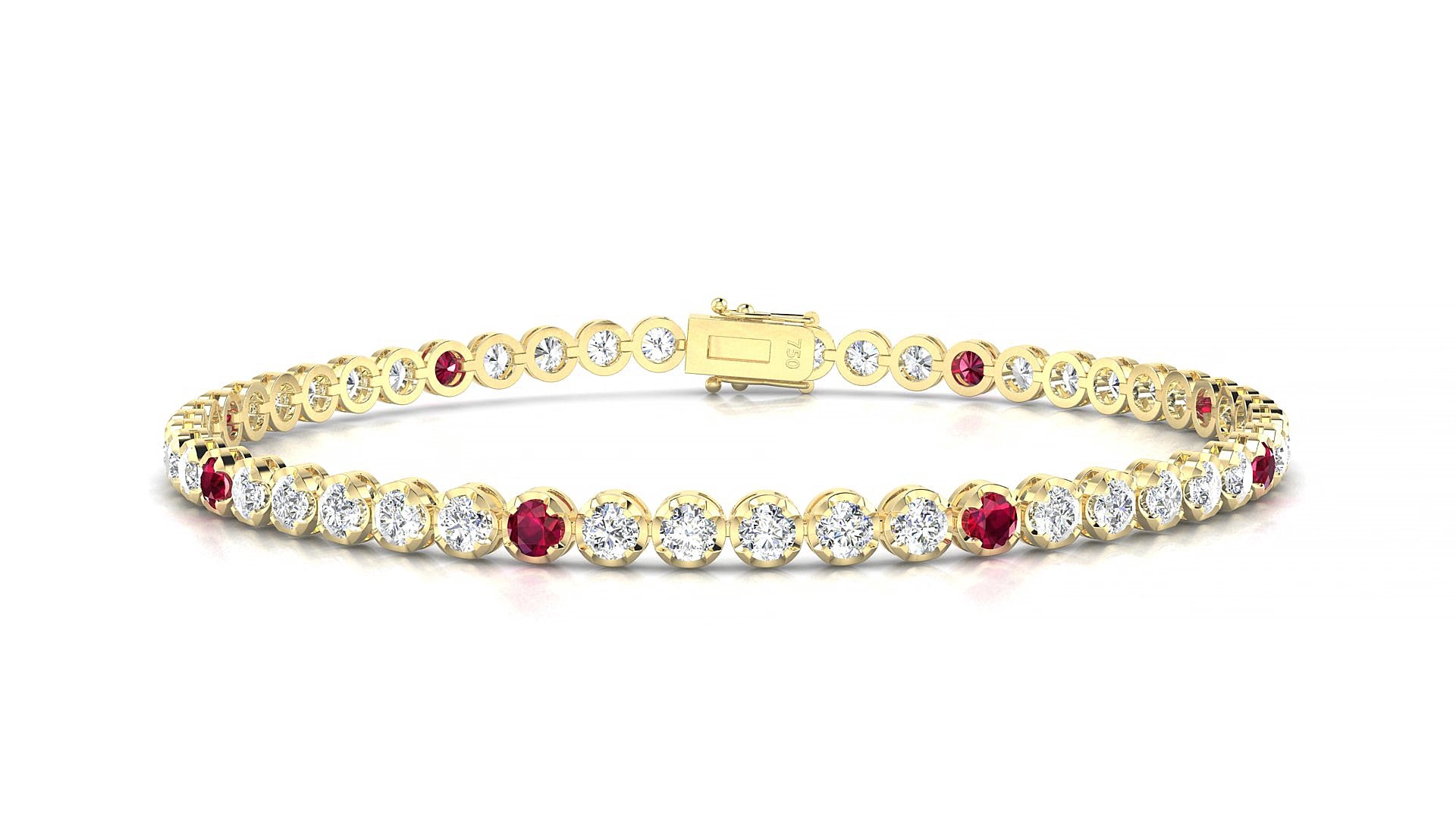 Bengal 1-5 | 18k Yellow Gold 2.5 mm Round Natural Ruby & Diamond 15 cm Tennis Bracelet