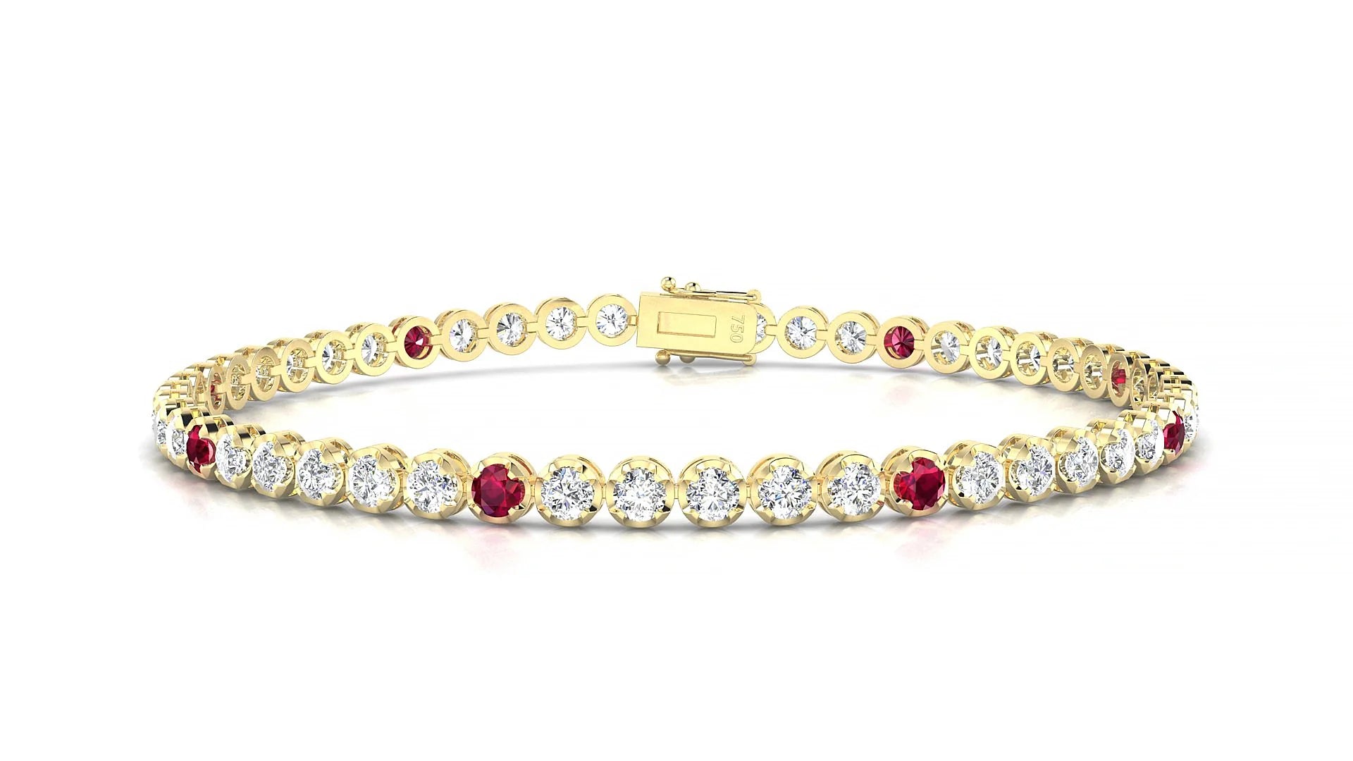 Bengal 1-5 | 18k Yellow Gold 2.5 mm Round Natural Ruby & Diamond Tennis Bracelet