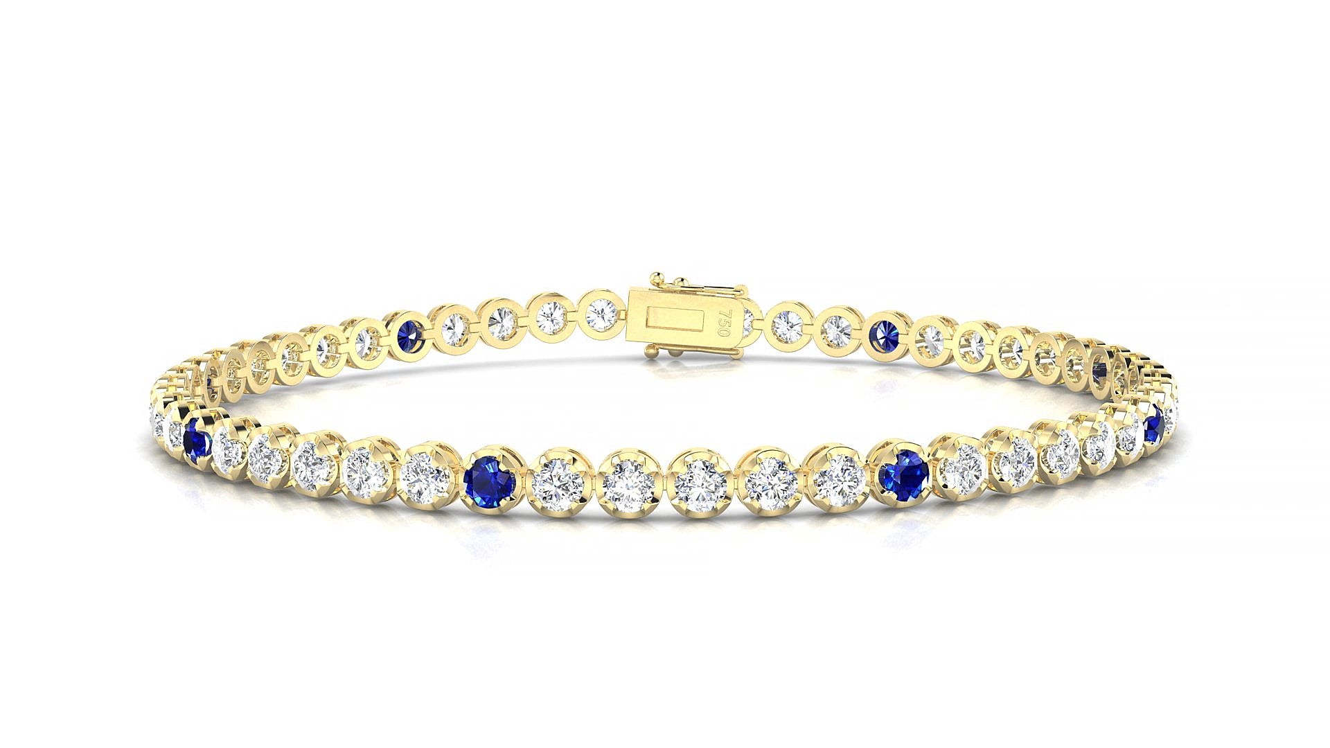Bengal 1-5 | 18k Yellow Gold 2.5 mm Round Natural Sapphire & Diamond 16 cm Tennis Bracelet