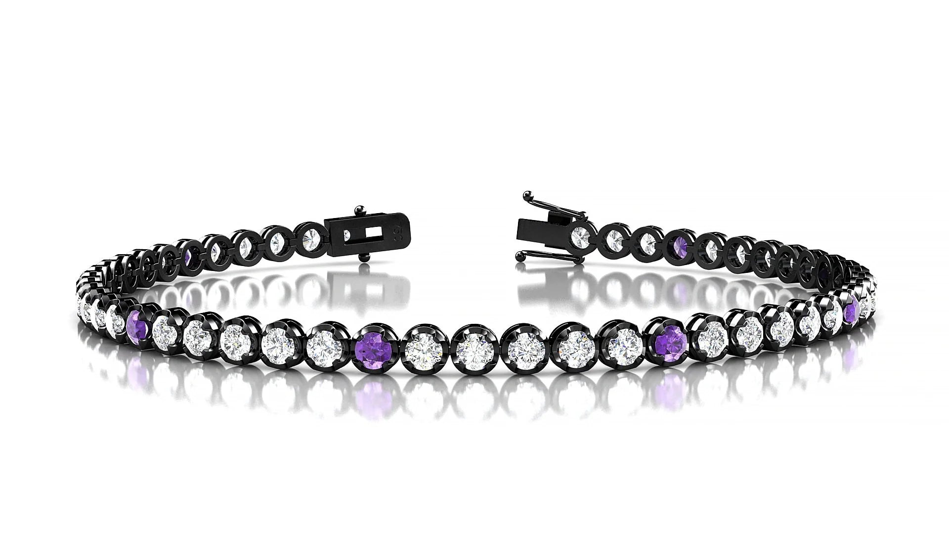 Bengal 1-5 | 18k Black Gold 2.5 mm Round Natural Amethyst & Diamond Tennis Bracelet