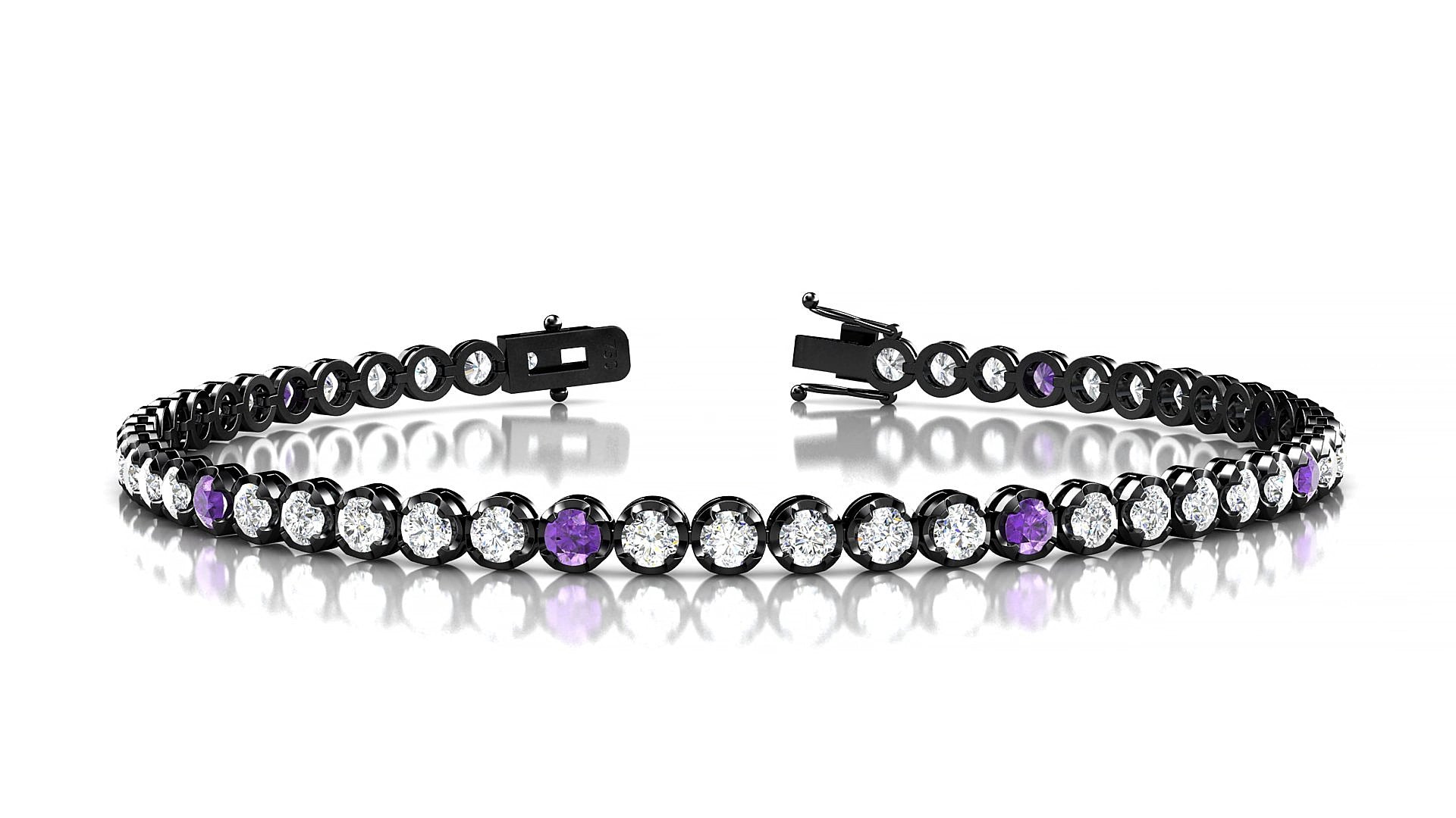 Bengal 1-5 | 18k Black Gold 2.5 mm Round Natural Amethyst & Diamond 15 cm Tennis Bracelet