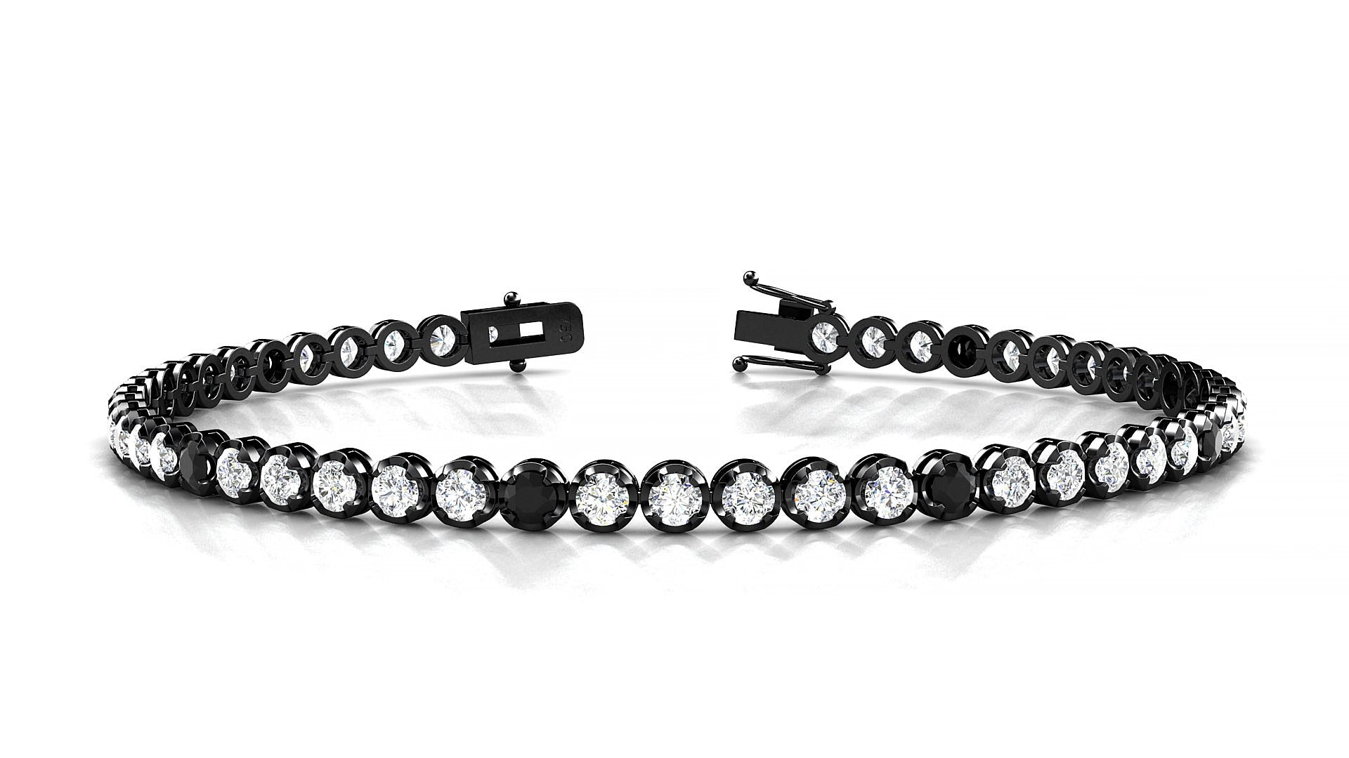 Bengal 1-5 | 18k Black Gold 2.5 mm Round Natural Black Diamond & Diamond 18 cm Tennis Bracelet