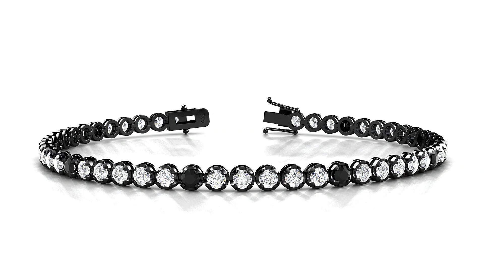 Bengal 1-5 | 18k Black Gold 2.5 mm Round Natural Black Diamond & Diamond Tennis Bracelet