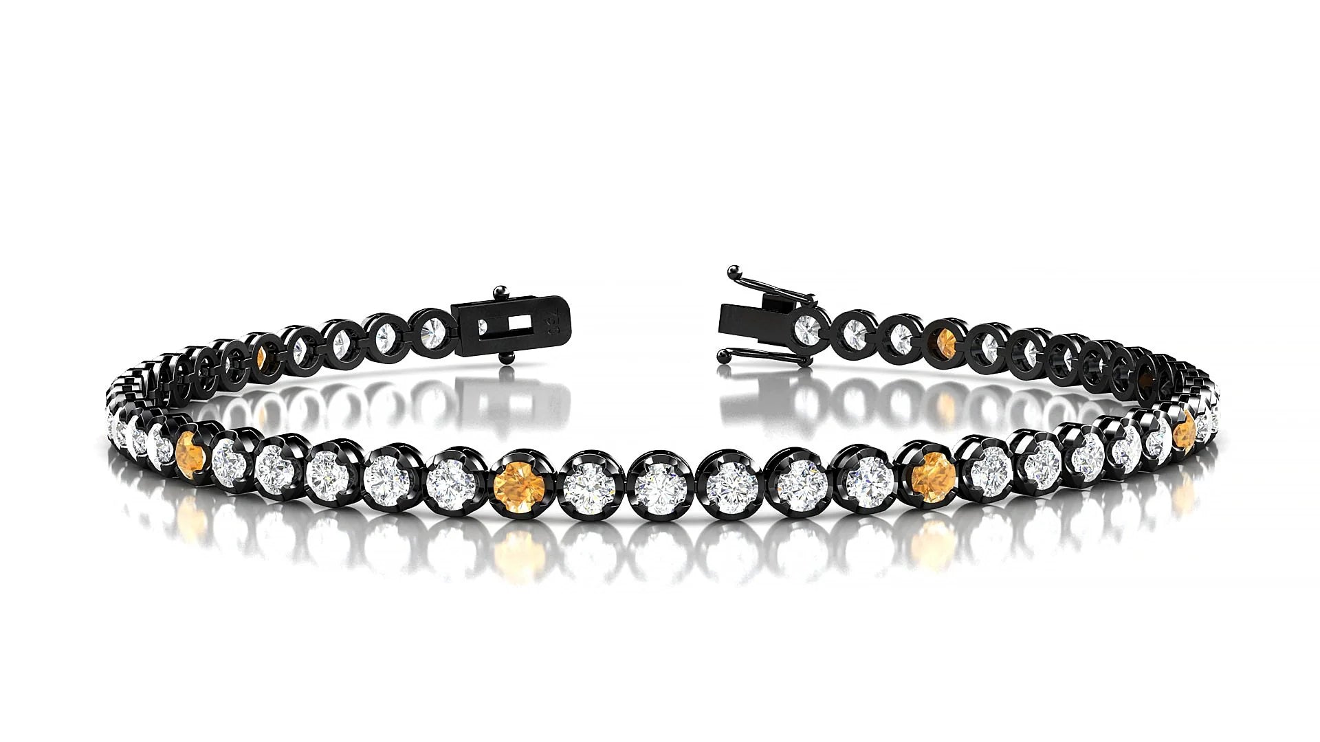 Bengal 1-5 | 18k Black Gold 2.5 mm Round Natural Citrine & Diamond Tennis Bracelet