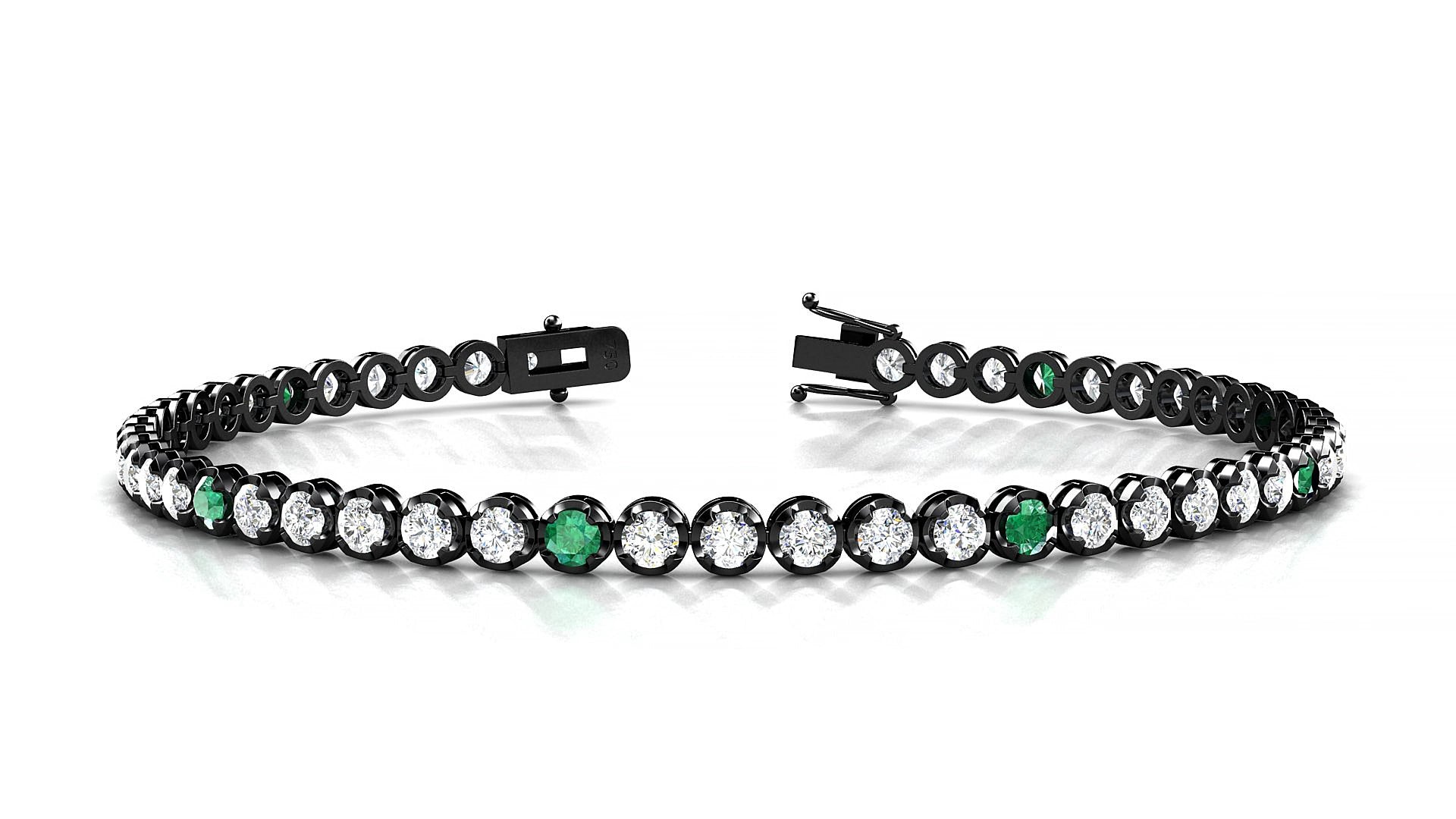 Bengal 1-5 | 18k Black Gold 2.5 mm Round Natural Emerald & Diamond 17 cm Tennis Bracelet
