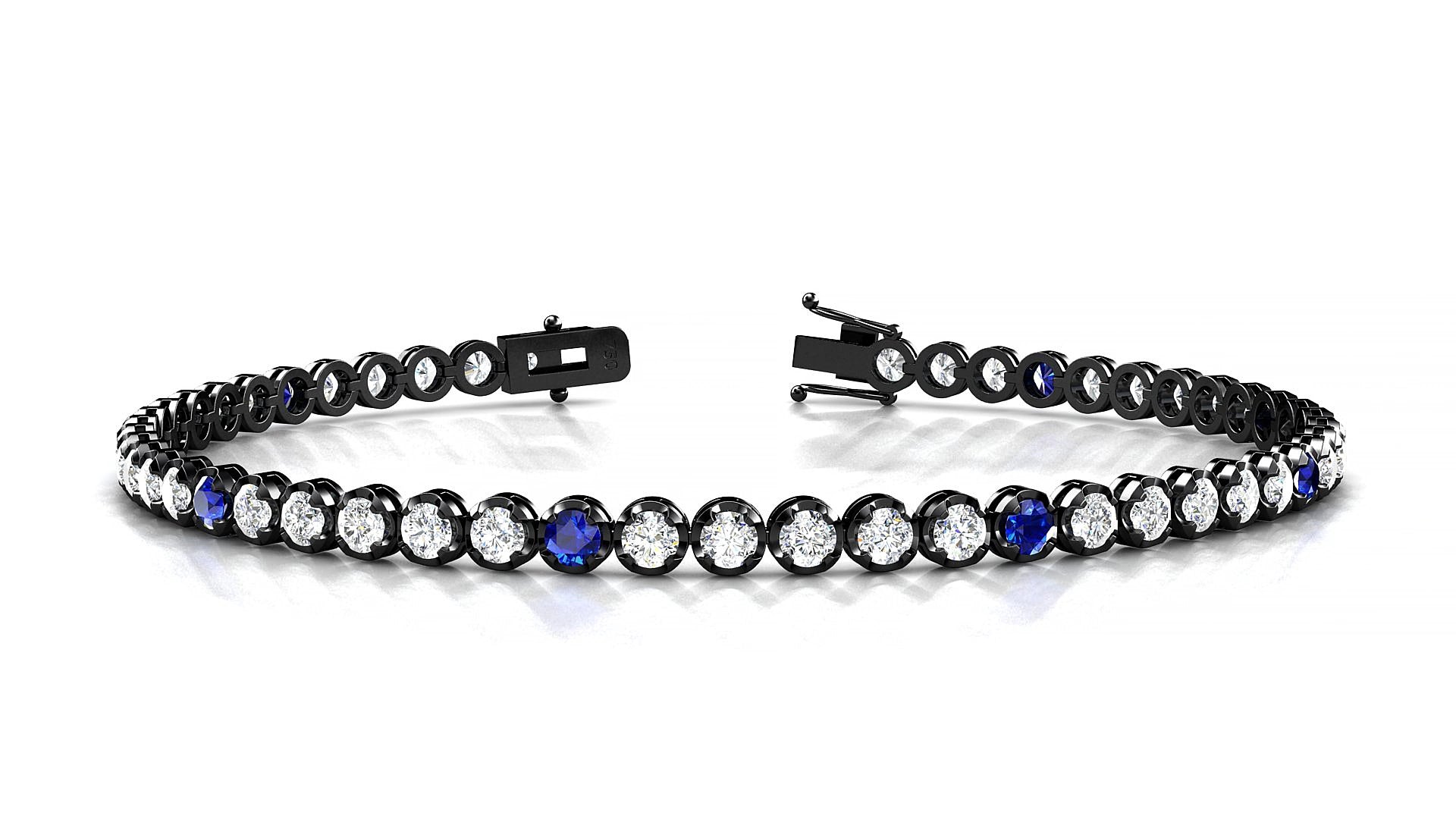 Bengal 1-5 | 18k Black Gold 2.5 mm Round Natural Sapphire & Diamond 15 cm Tennis Bracelet