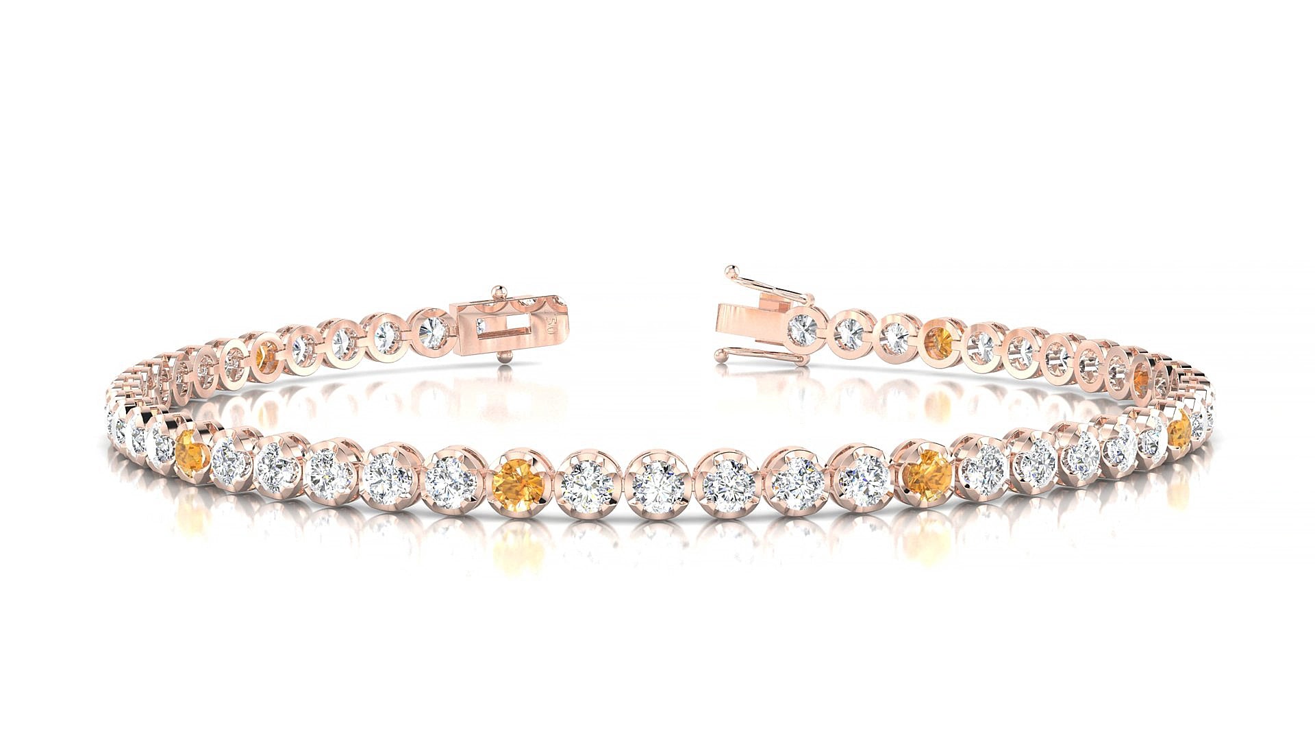 Bengal 1-5 | 18k Rose Gold 2.5 mm Round Natural Citrine & Diamond 15 cm Tennis Bracelet