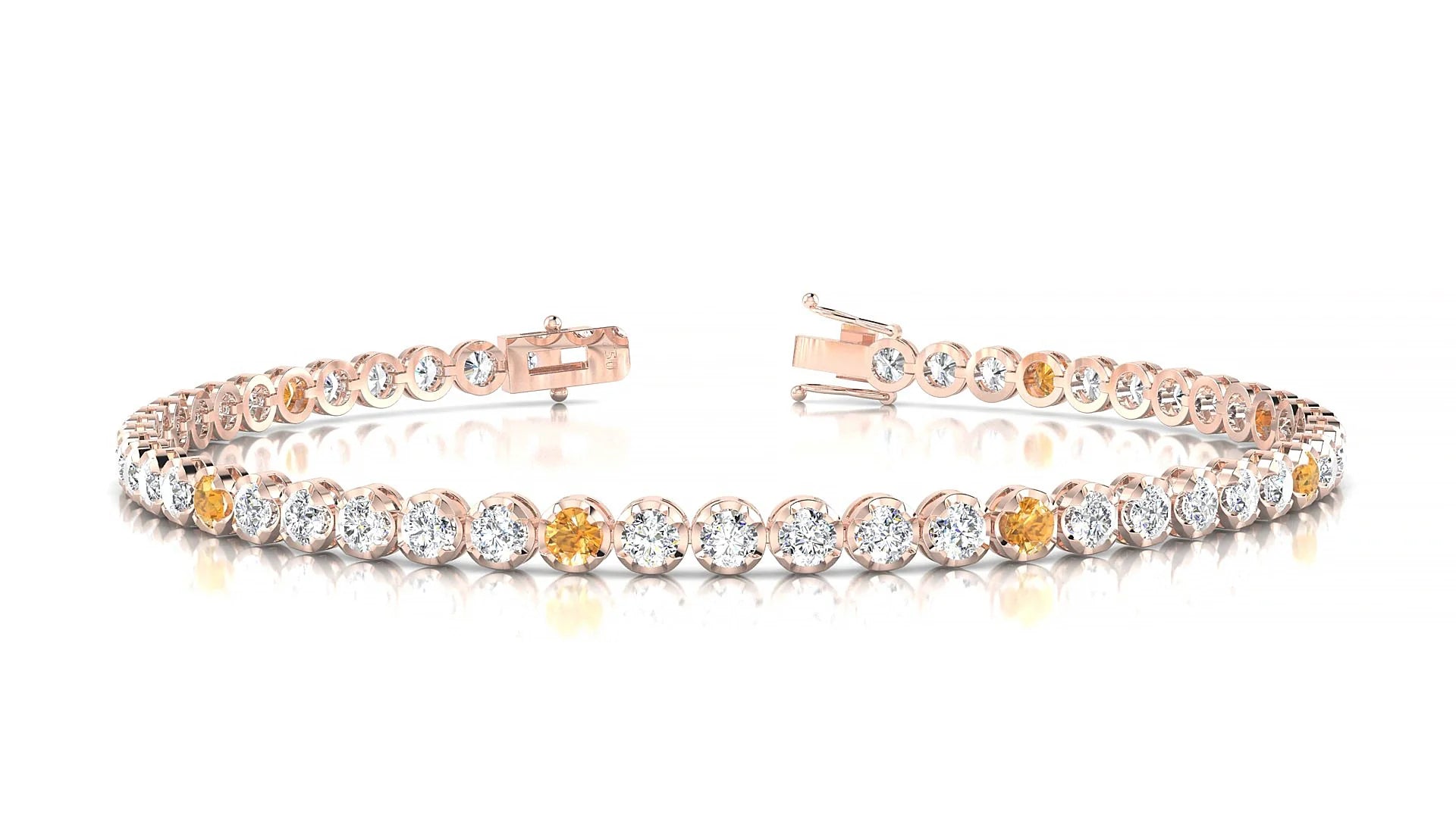 Bengal 1-5 | 18k Rose Gold 2.5 mm Round Natural Citrine & Diamond Tennis Bracelet