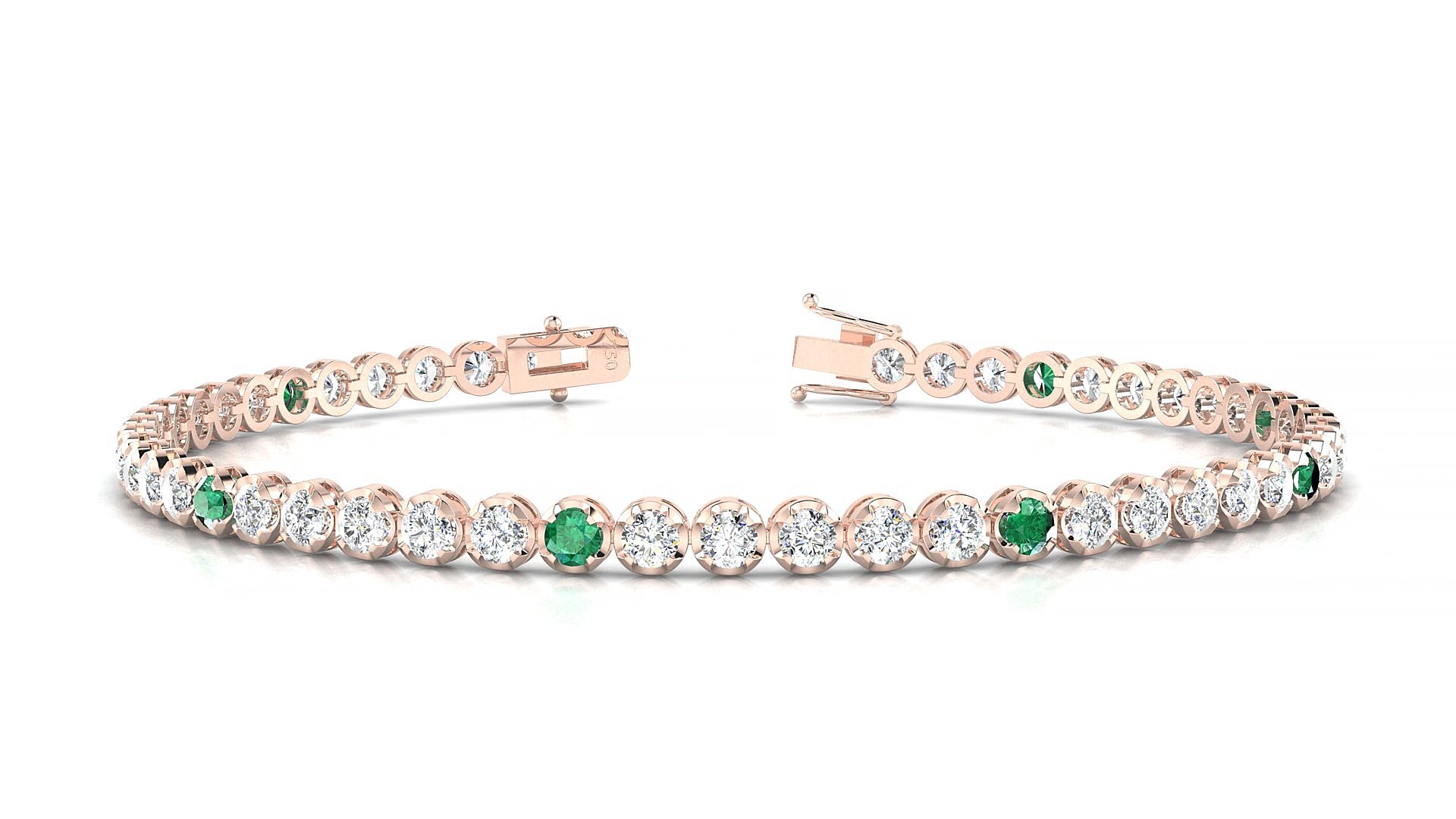 Bengal 1-5 | 18k Rose Gold 2.5 mm Round Natural Emerald & Diamond 15 cm Tennis Bracelet