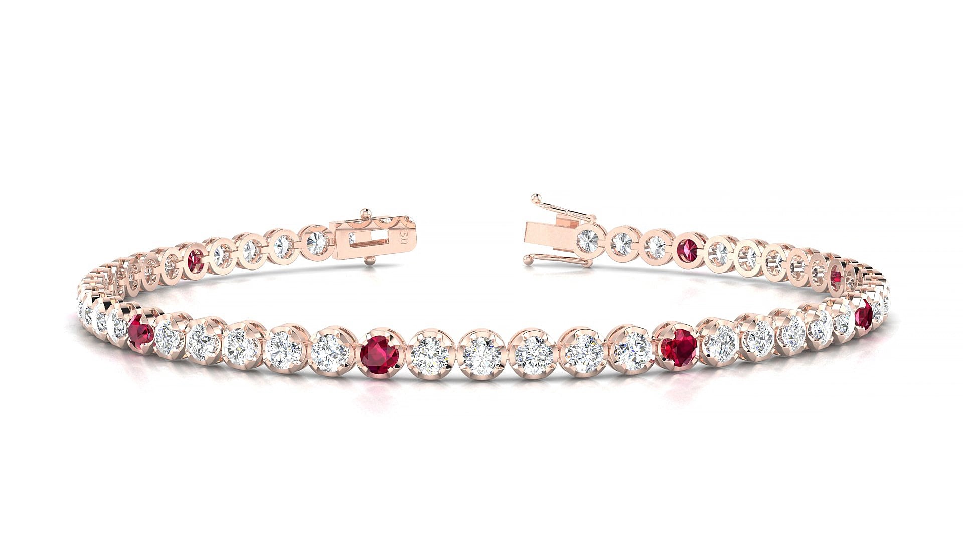 Bengal 1-5 | 18k Rose Gold 2.5 mm Round Natural Ruby & Diamond 15 cm Tennis Bracelet