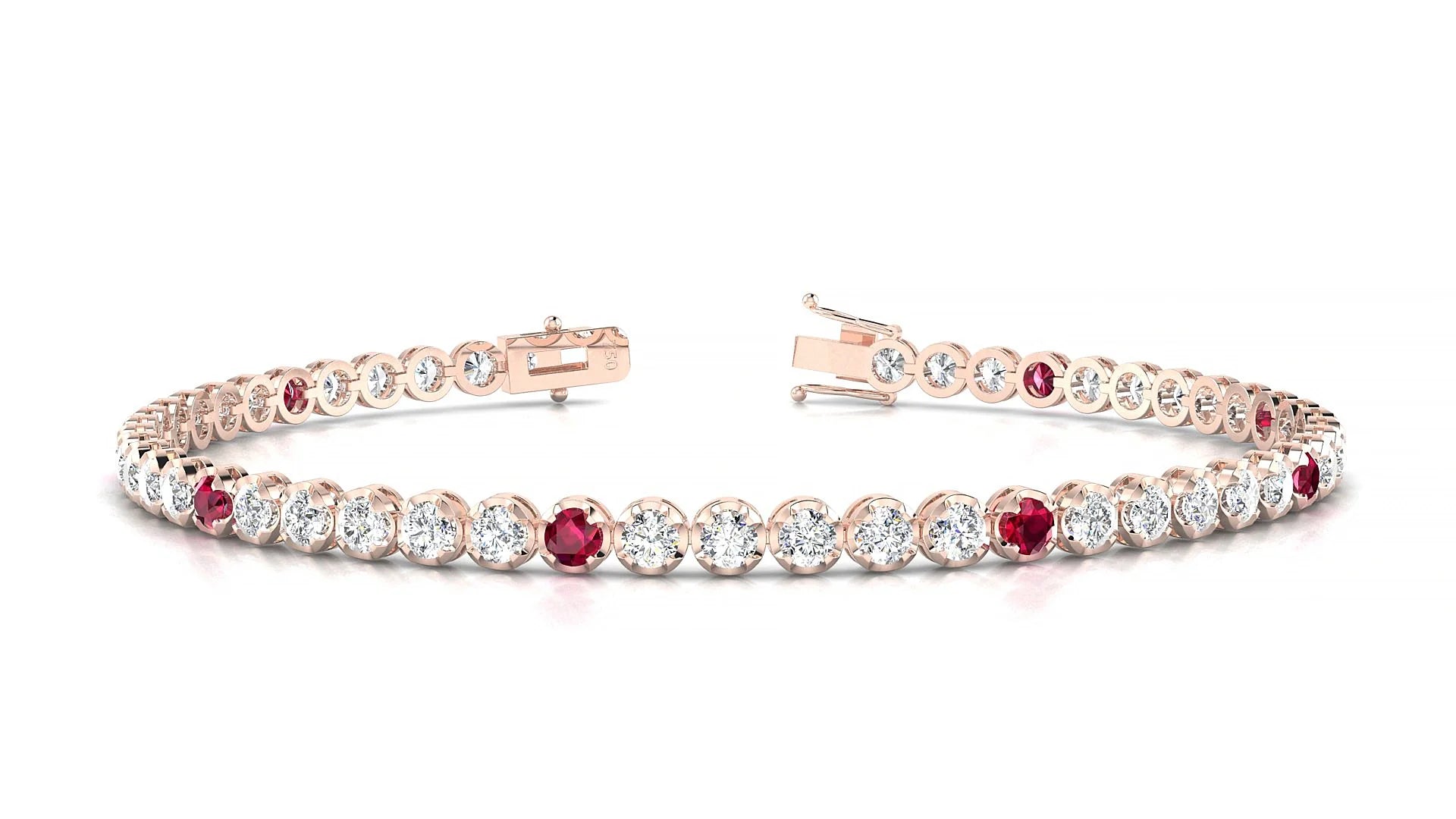Bengal 1-5 | 18k Rose Gold 2.5 mm Round Natural Ruby & Diamond Tennis Bracelet
