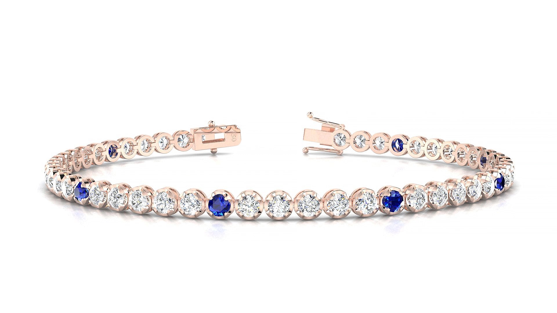 Bengal 1-5 | 18k Rose Gold 2.5 mm Round Natural Sapphire & Diamond 15 cm Tennis Bracelet