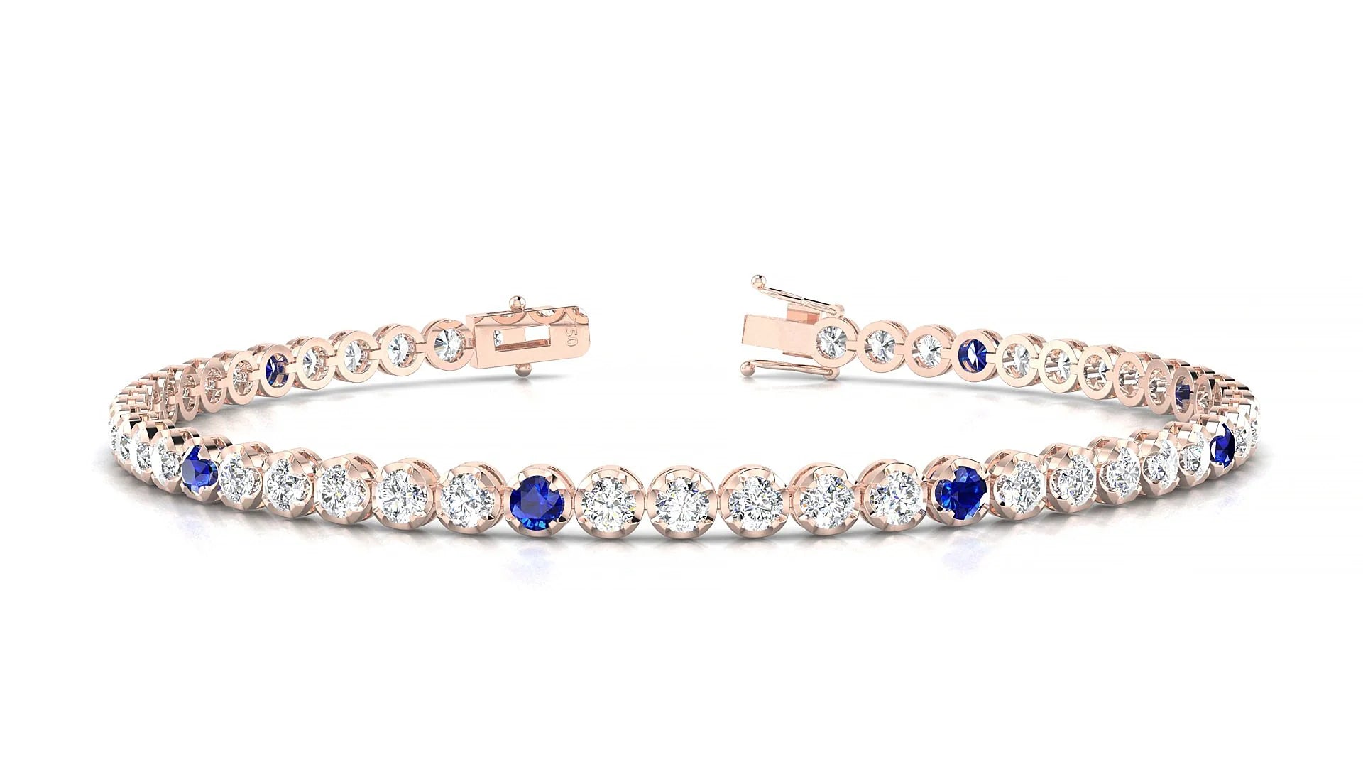 Bengal 1-5 | 18k Rose Gold 2.5 mm Round Natural Sapphire & Diamond Tennis Bracelet
