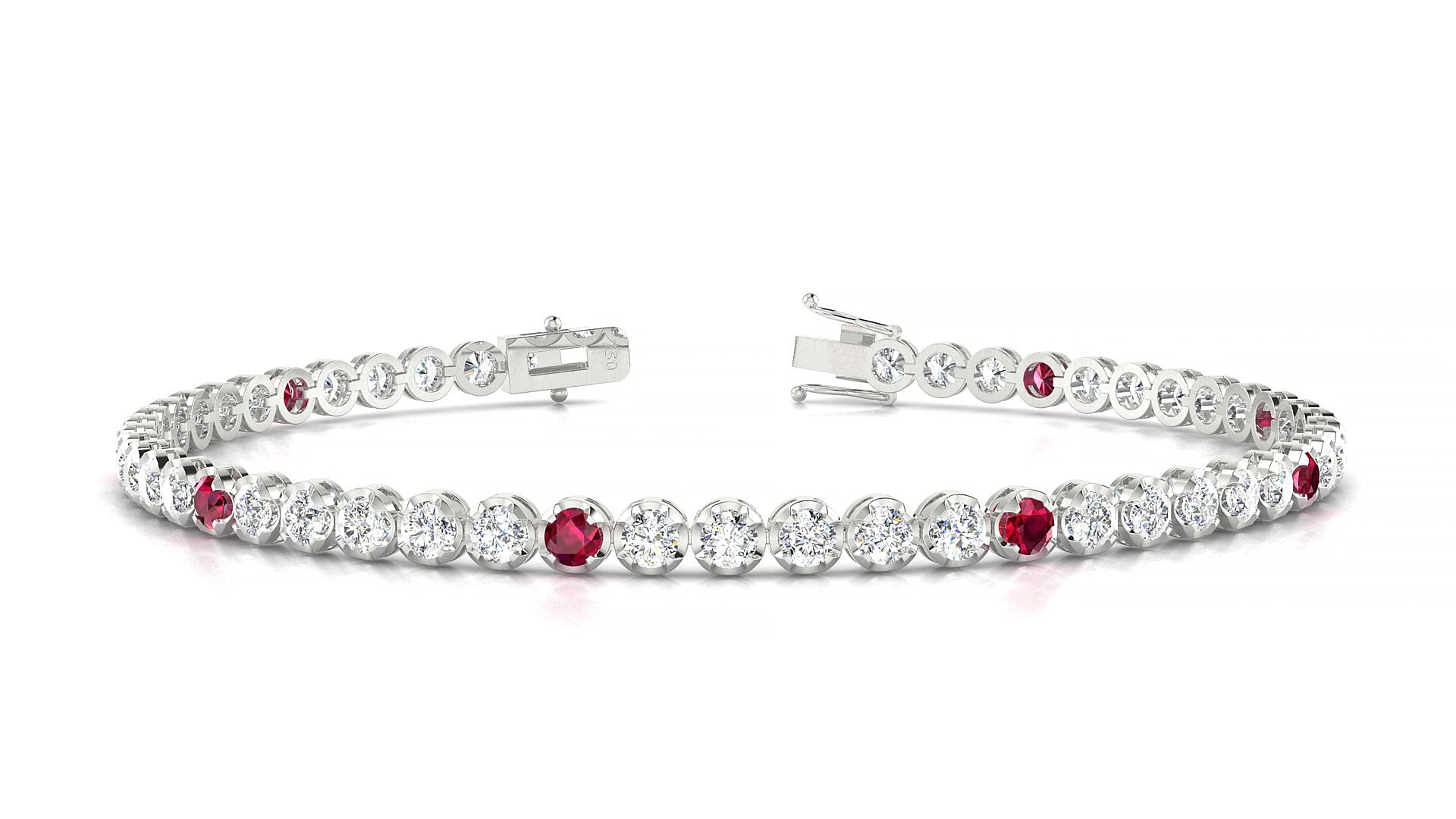 Bengal 1-5 | 18k White Gold 2.5 mm Round Natural Ruby & Diamond 16 cm Tennis Bracelet