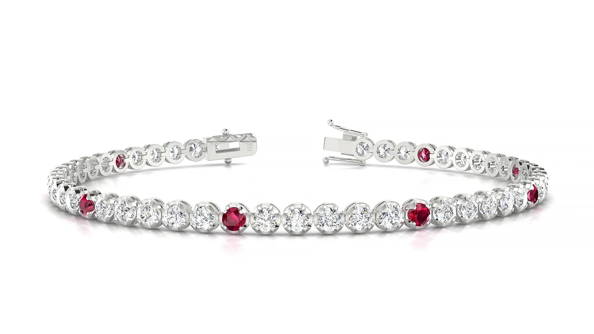 Bengal 1-5 | 18k White Gold 2.5 mm Round Natural Ruby & Diamond Tennis Bracelet