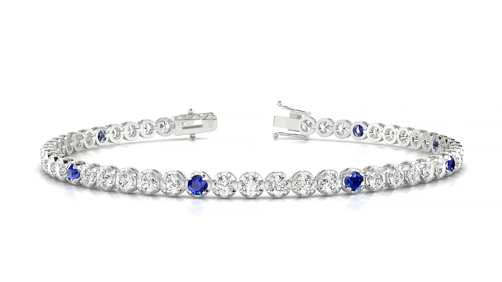 Bengal 1-5 | 18k White Gold 2.5 mm Round Natural Sapphire & Diamond Tennis Bracelet