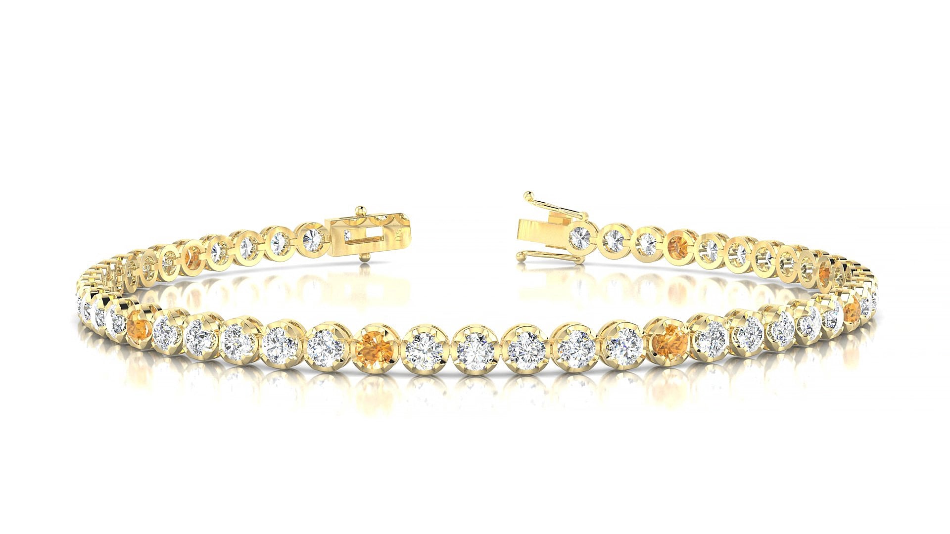 Bengal 1-5 | 18k Yellow Gold 2.5 mm Round Natural Citrine & Diamond 15 cm Tennis Bracelet