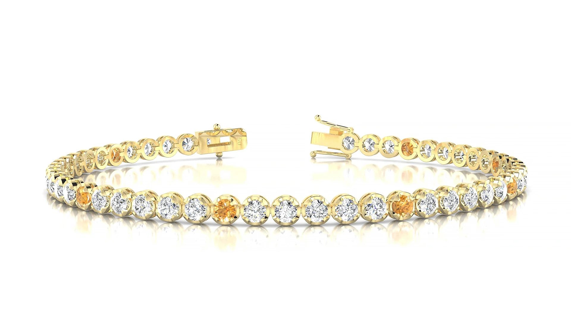 Bengal 1-5 | 18k Yellow Gold 2.5 mm Round Natural Citrine & Diamond Tennis Bracelet