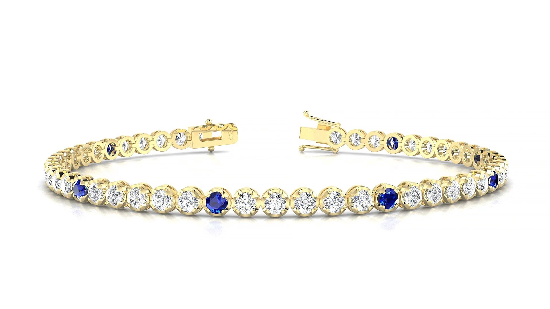 Bengal 1-5 | 18k Yellow Gold 2.5 mm Round Natural Sapphire & Diamond Tennis Bracelet