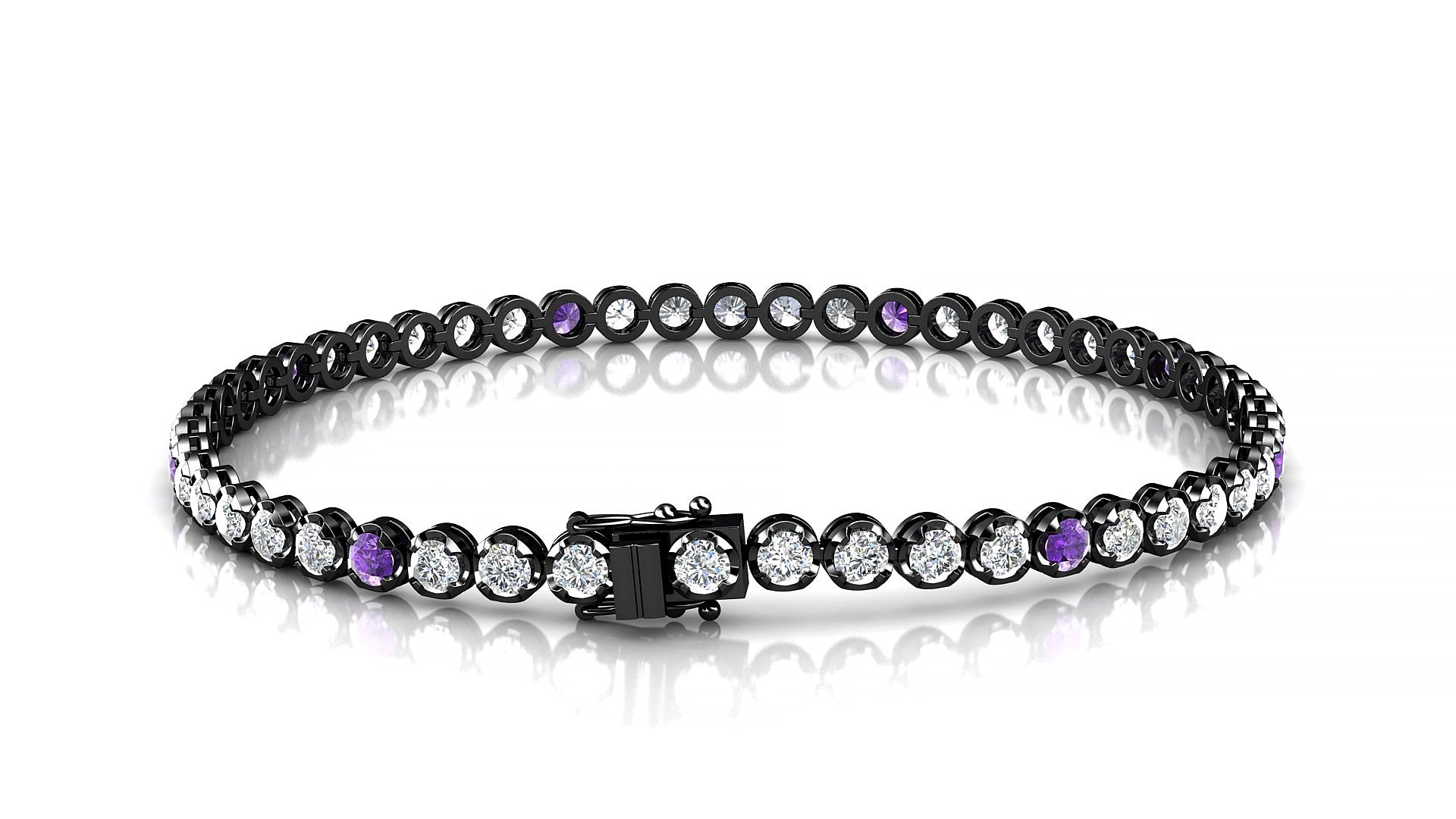 Bengal 1-5 | 18k Black Gold 2.5 mm Round Natural Amethyst & Diamond 15 cm Tennis Bracelet