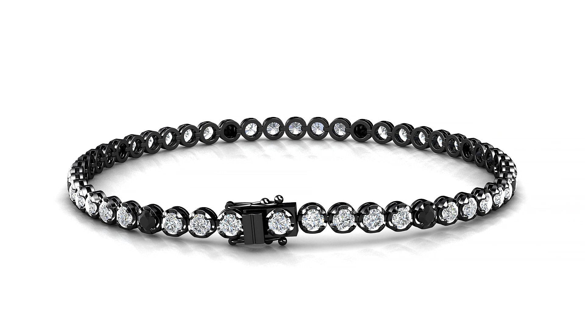 Bengal 1-5 | 18k Black Gold 2.5 mm Round Natural Black Diamond & Diamond 17 cm Tennis Bracelet