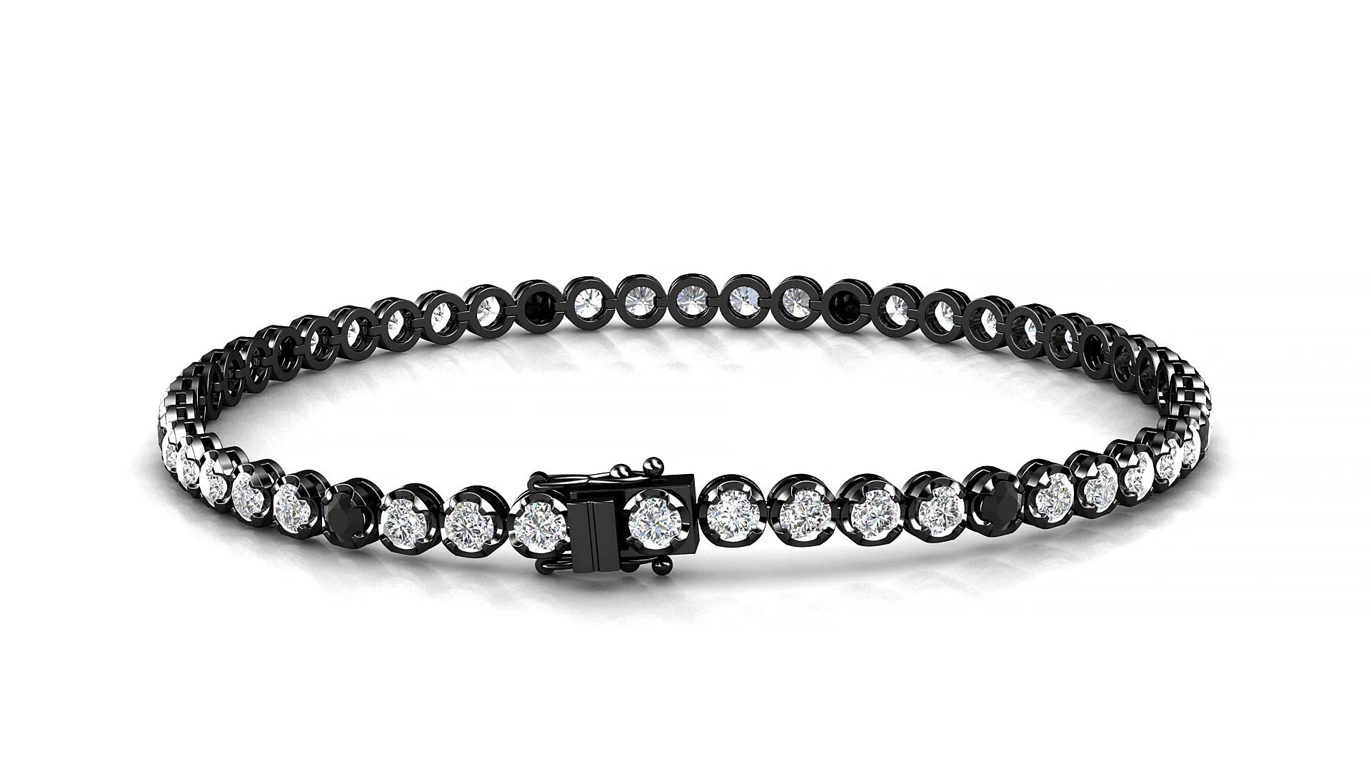 Bengal 1-5 | 18k Black Gold 2.5 mm Round Natural Black Diamond & Diamond Tennis Bracelet