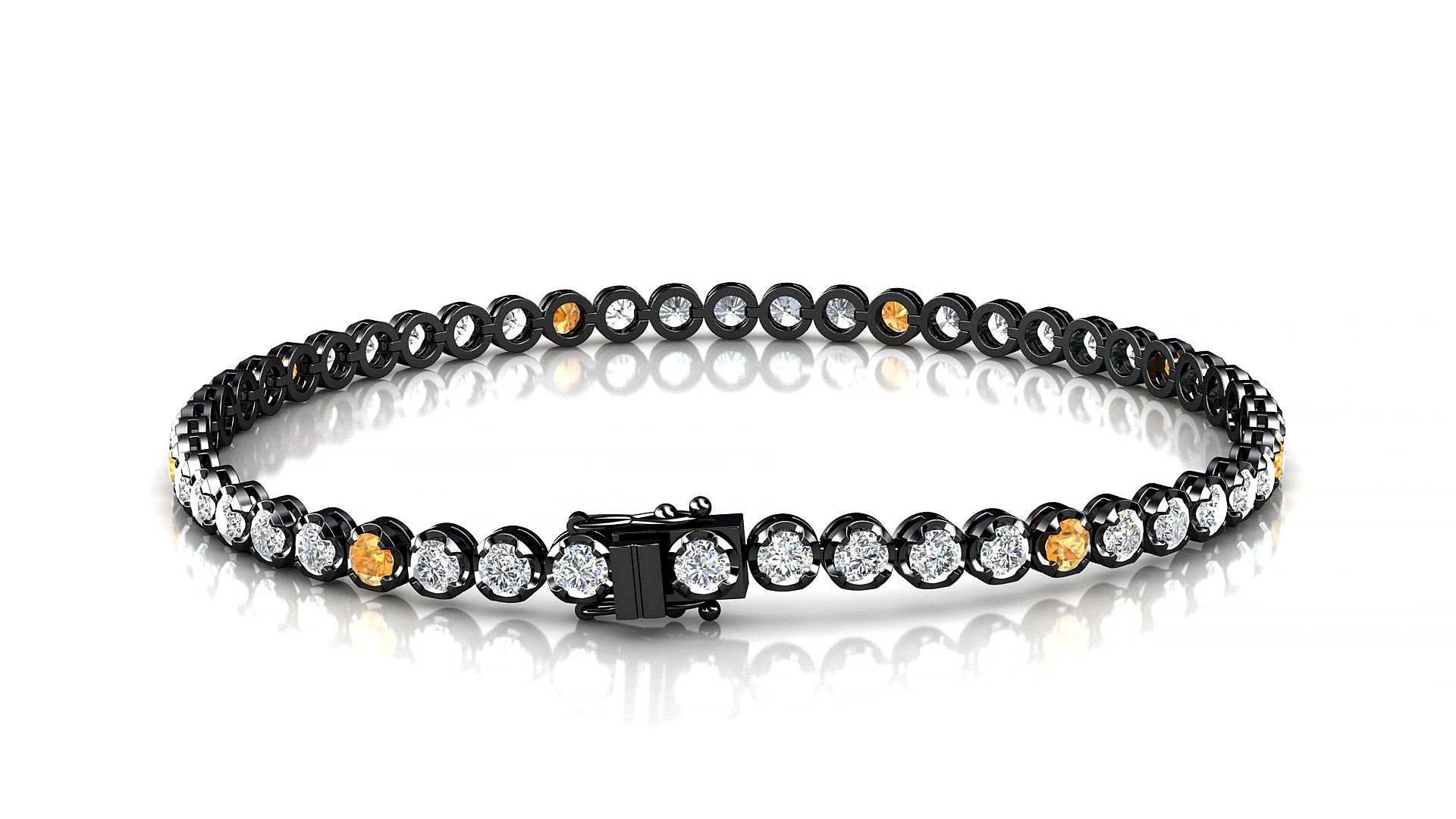Bengal 1-5 | 18k Black Gold 2.5 mm Round Natural Citrine & Diamond 15 cm Tennis Bracelet