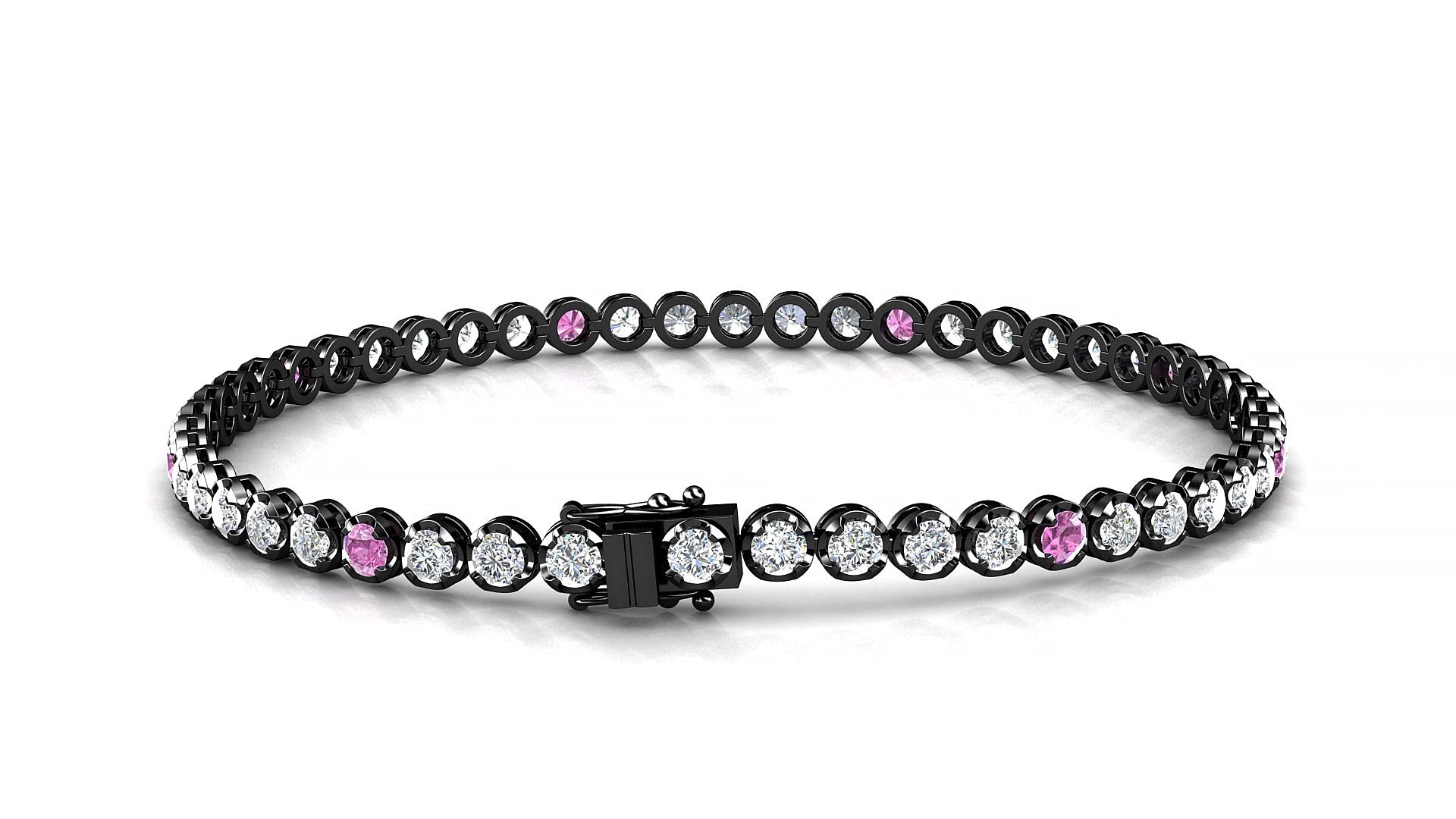 Bengal 1-5 | 18k Black Gold 2.5 mm Round Natural Pink Sapphire & Diamond 16 cm Tennis Bracelet
