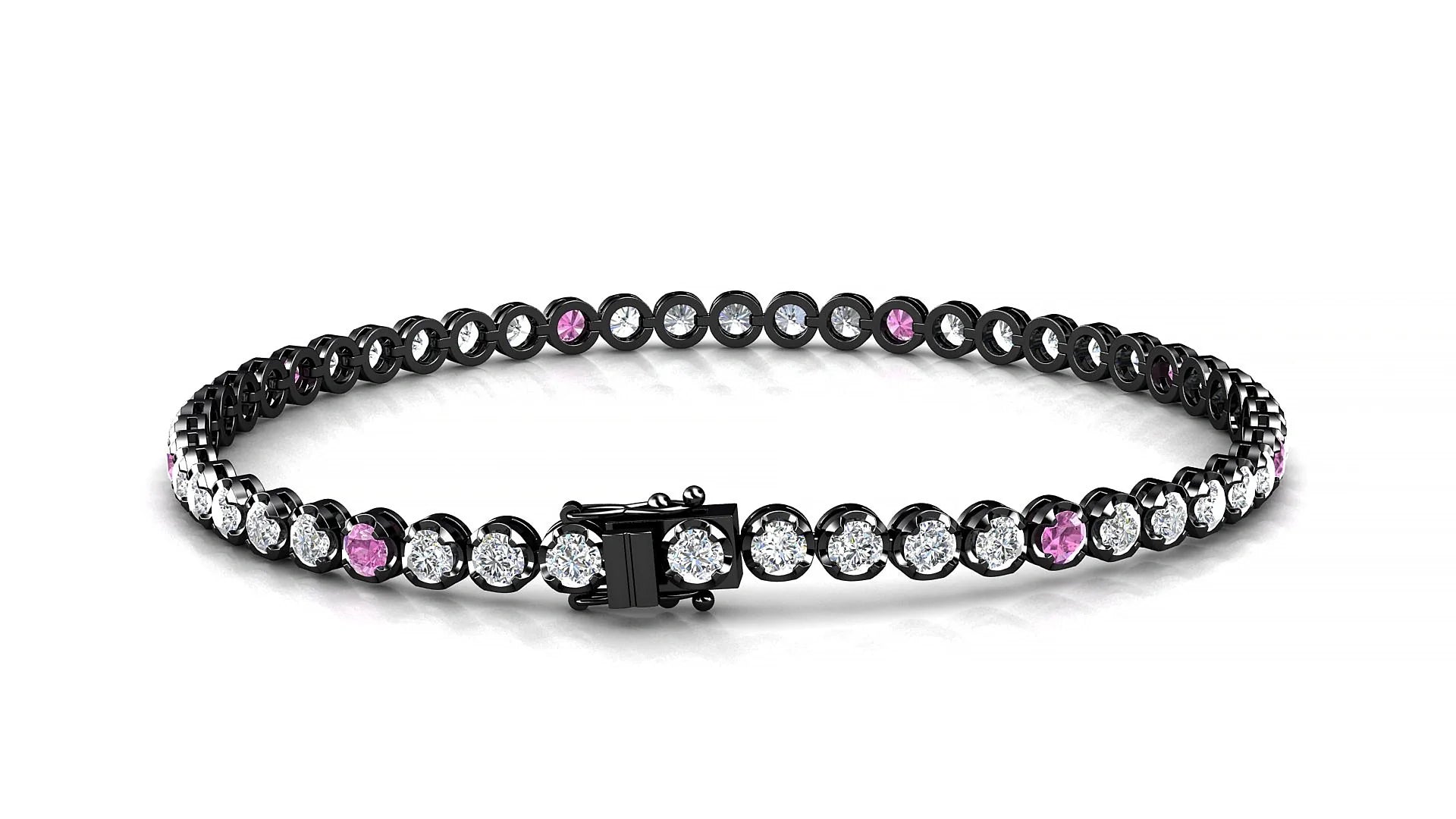 Bengal 1-5 | 18k Black Gold 2.5 mm Round Natural Pink Sapphire & Diamond Tennis Bracelet