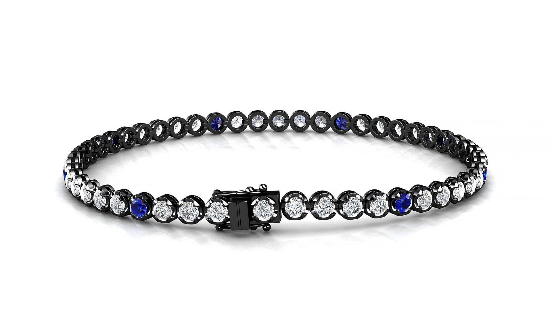 Bengal 1-5 | 18k Black Gold 2.5 mm Round Natural Sapphire & Diamond 16 cm Tennis Bracelet